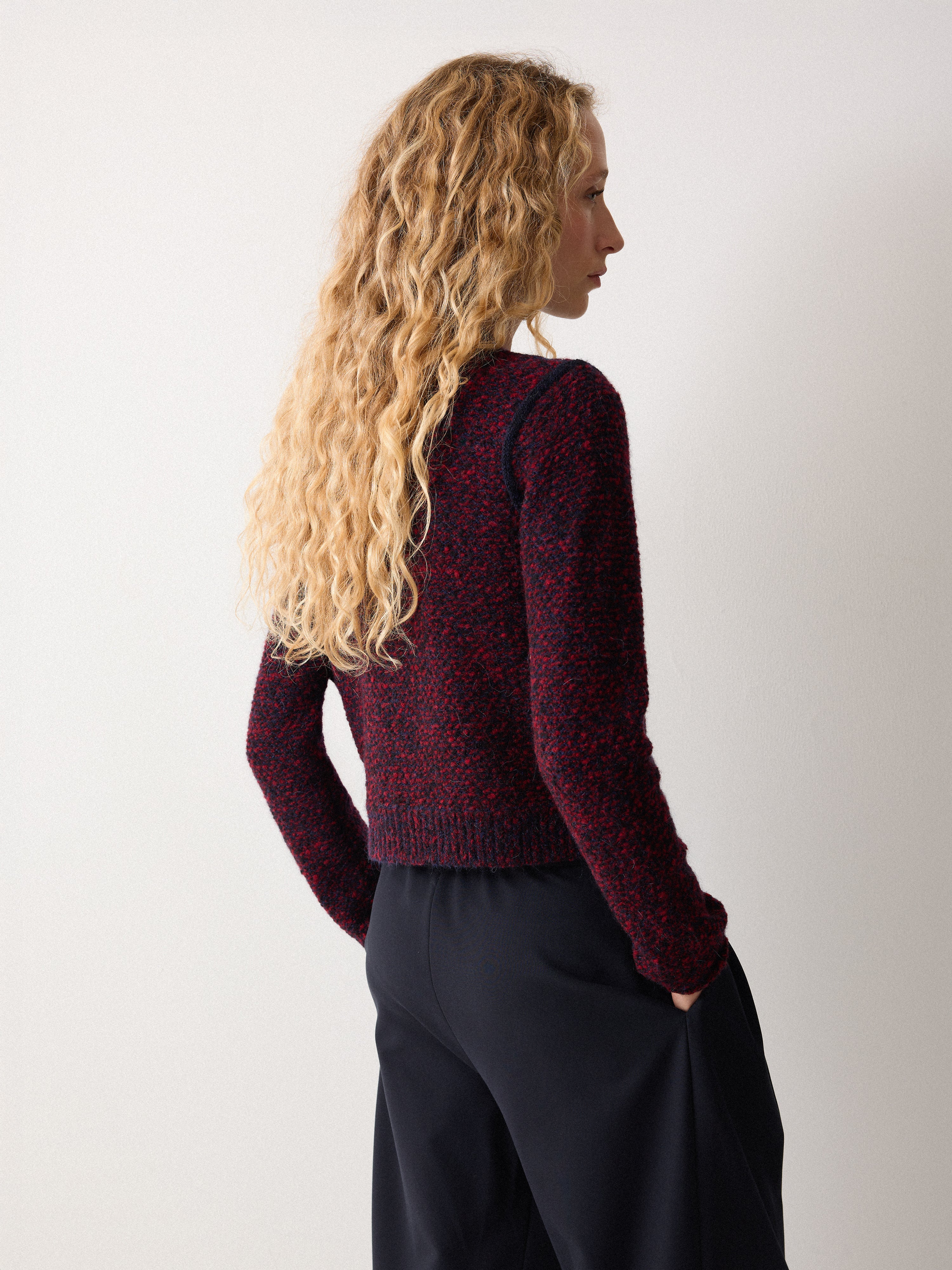 Tweed Neat Knitted Jacket | Red - Image 4