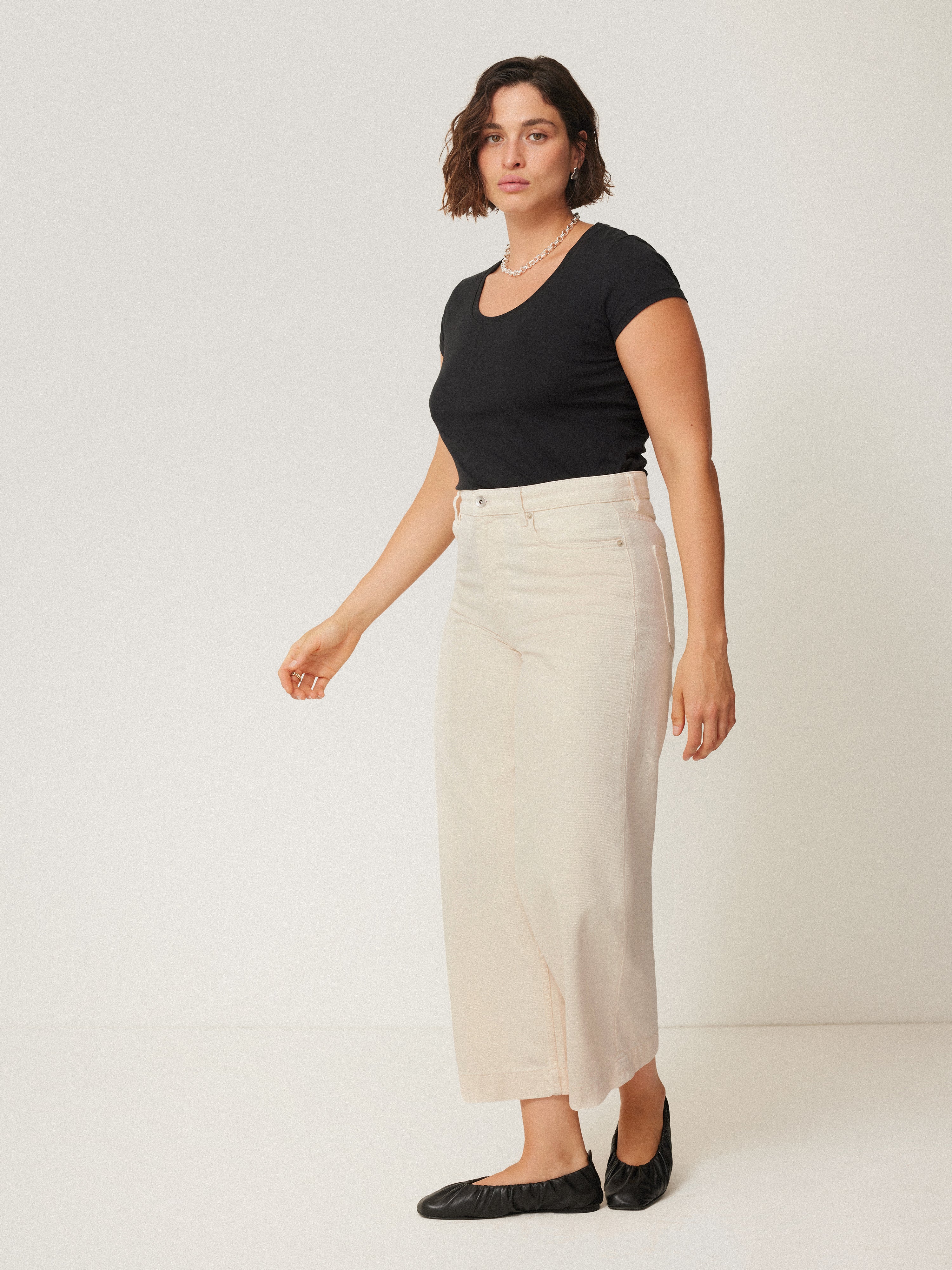 Tyne Wide Leg Cropped Jean | Ecru - Image 4