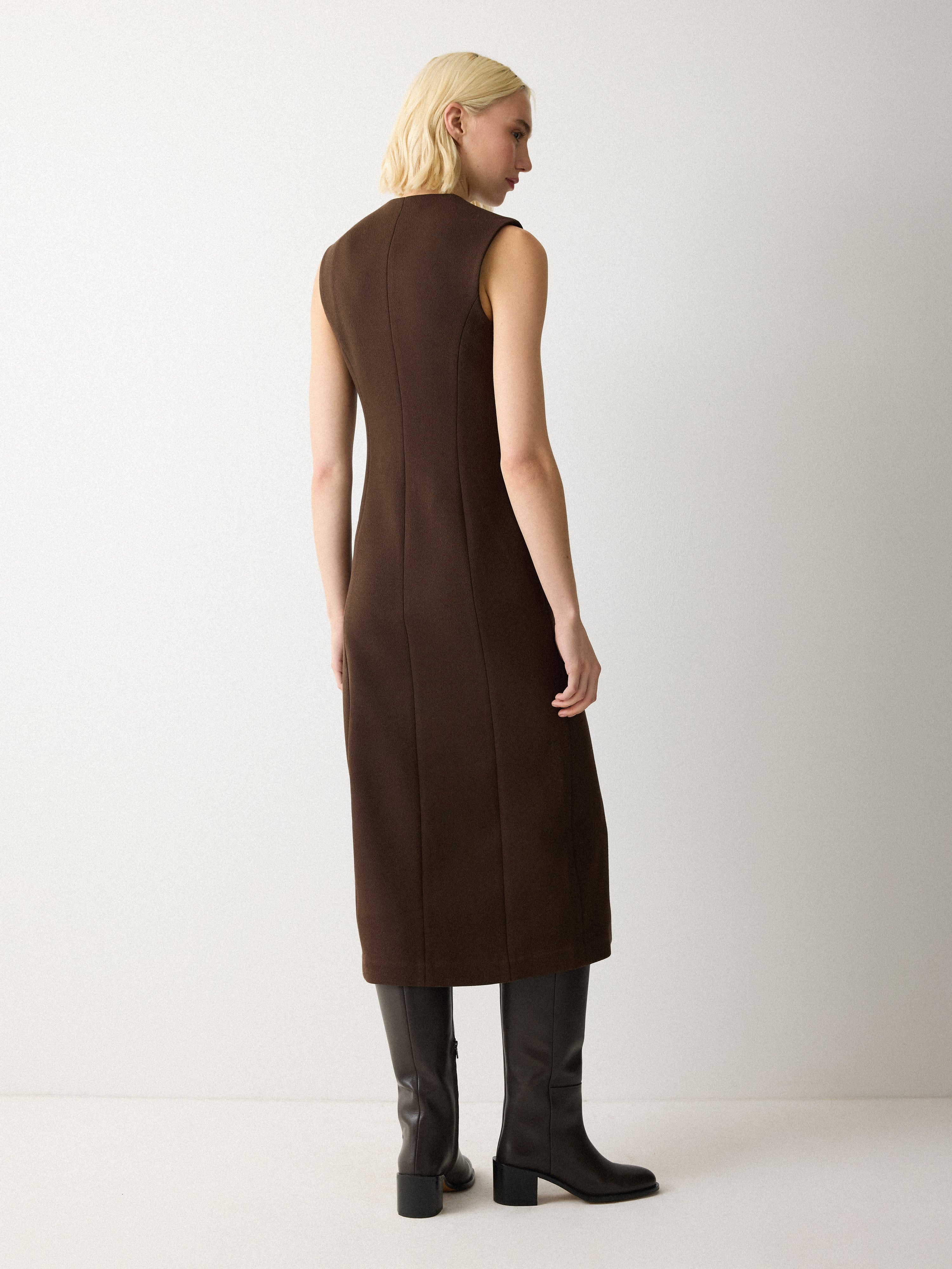 V Neck Long Waistcoat Dress | Brown - Image 5