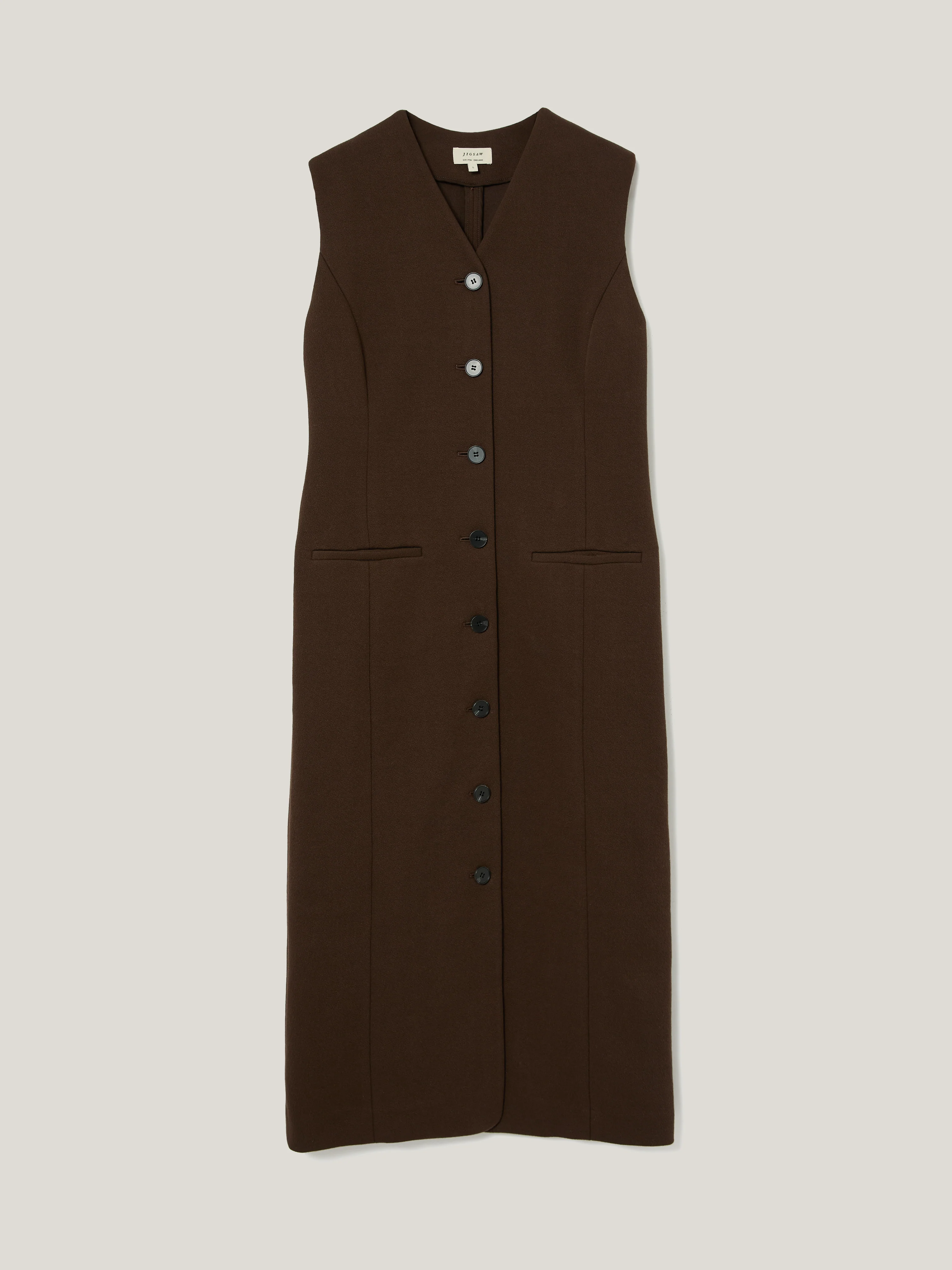V Neck Long Waistcoat Dress | Brown - Image 7