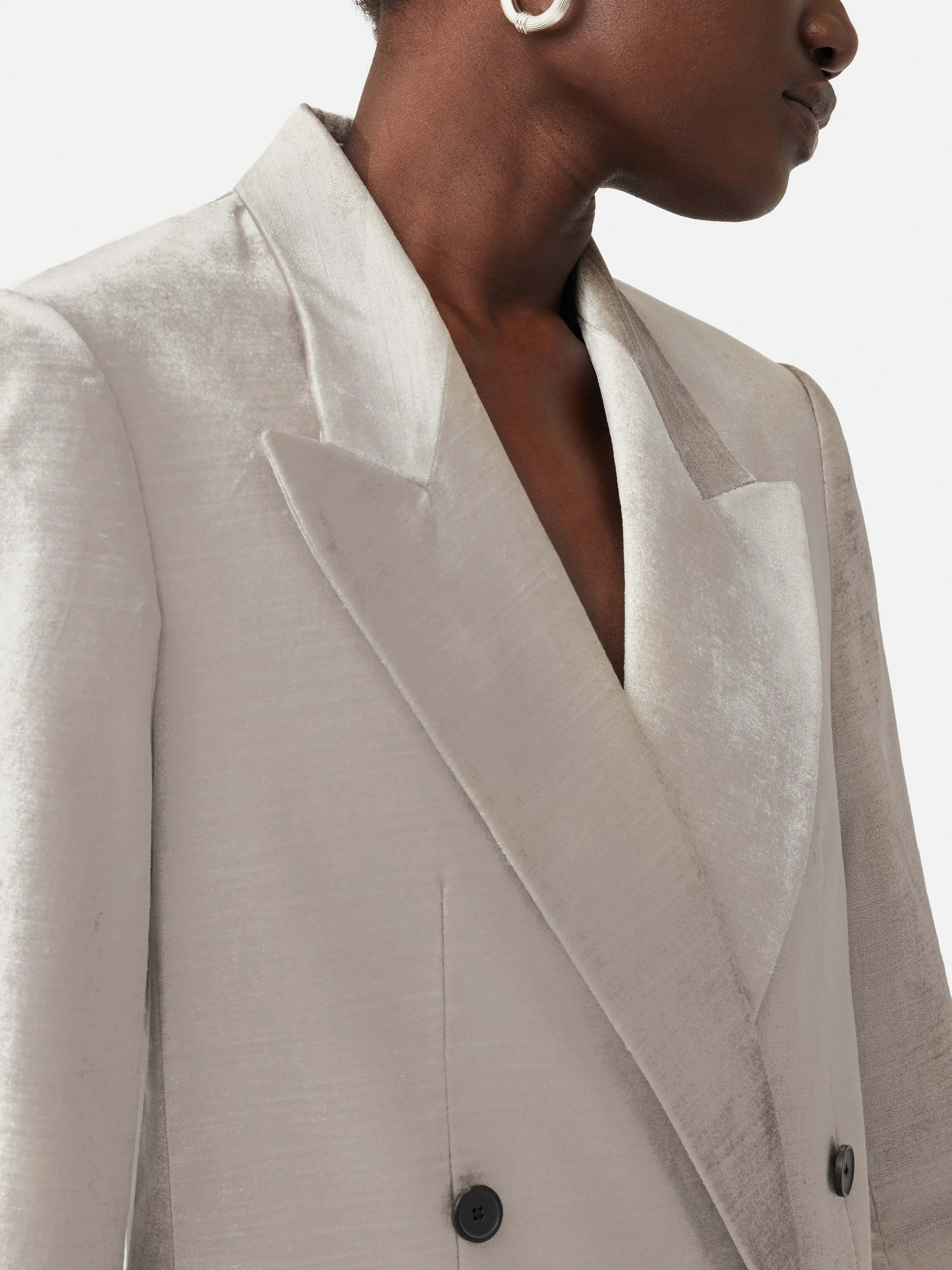 Velvet Double Breasted Blazer | Grey - Image 3