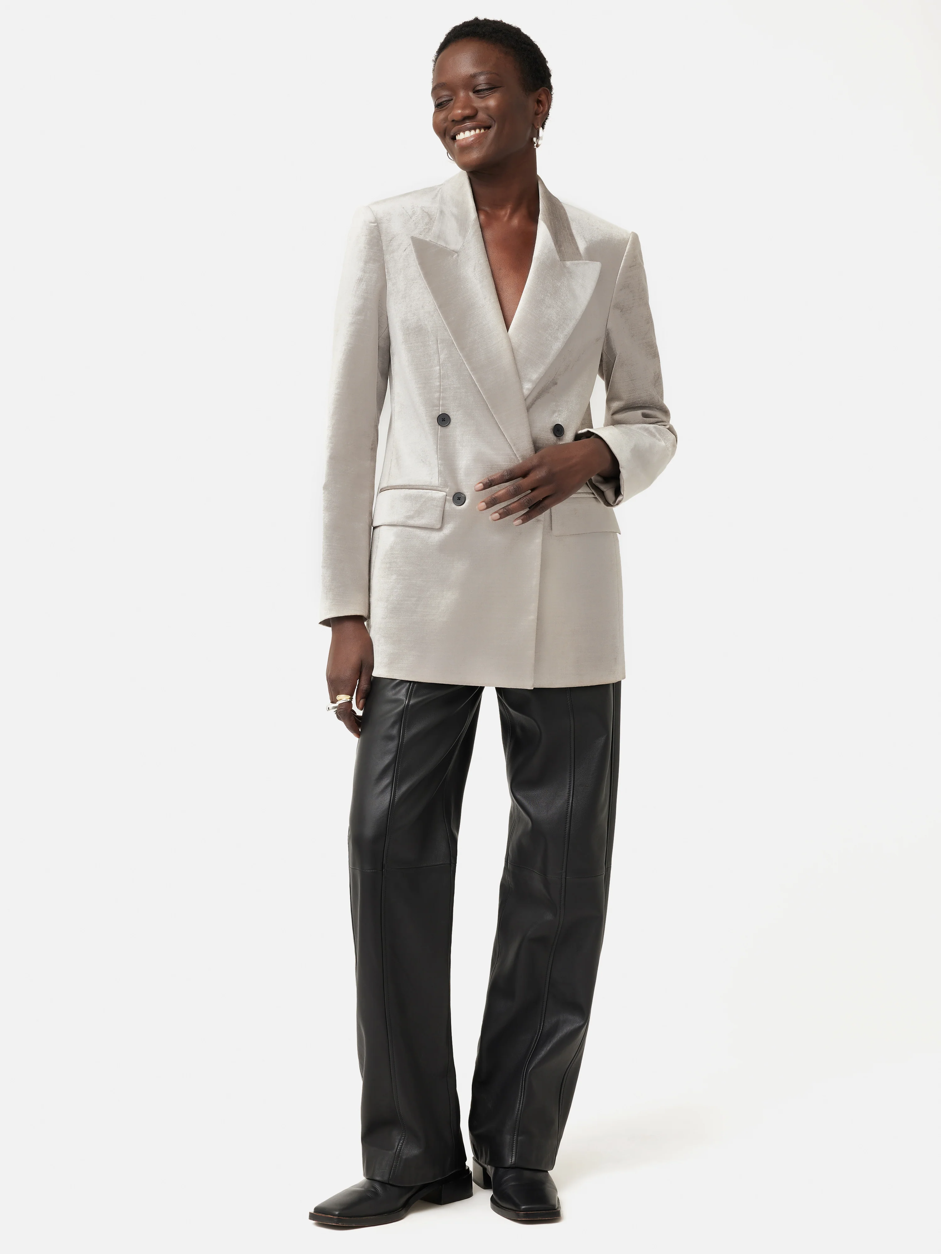 Velvet Double Breasted Blazer | Grey - Image 4