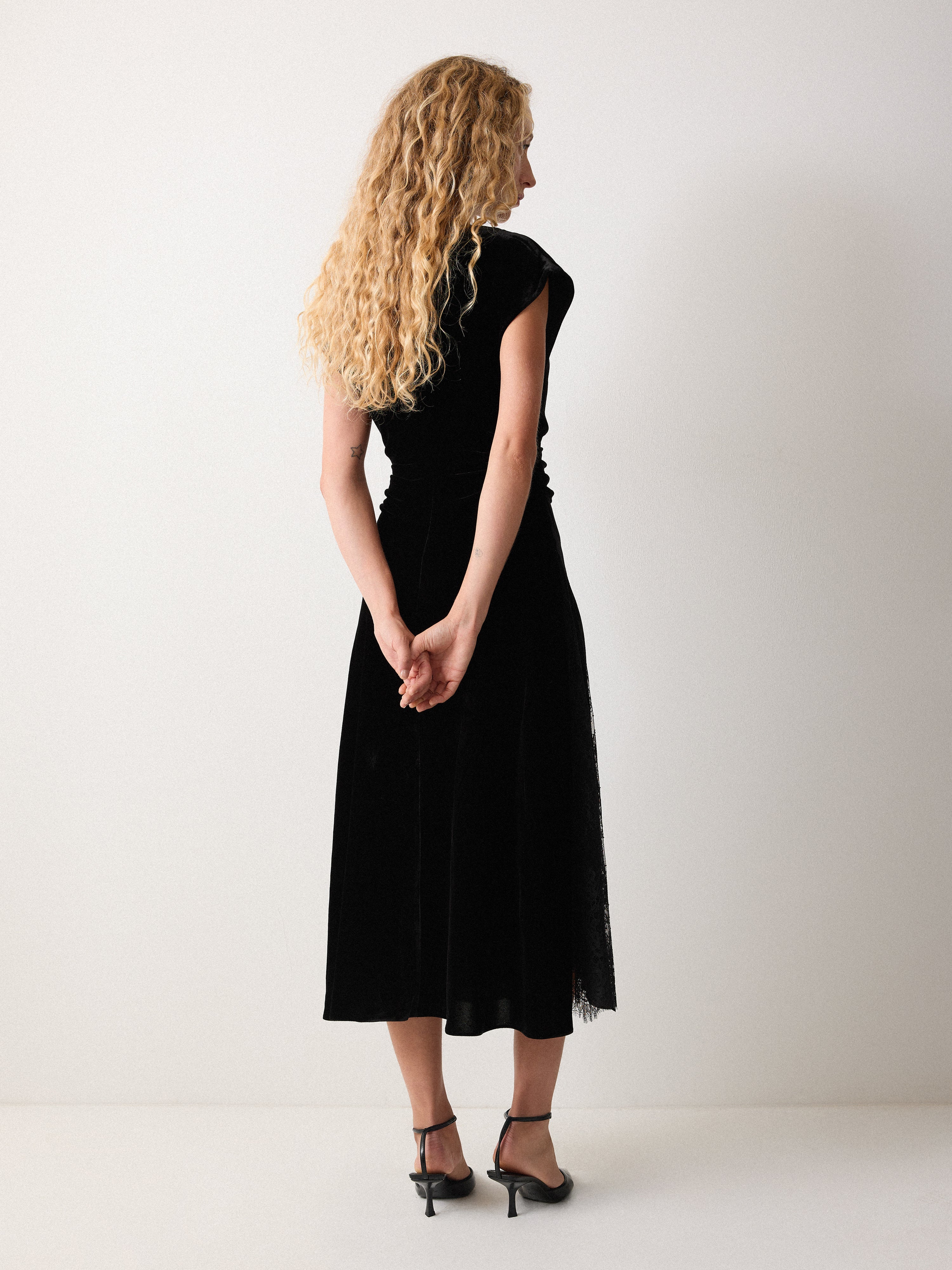 Velvet Lace Detail Dress | Black - Image 4