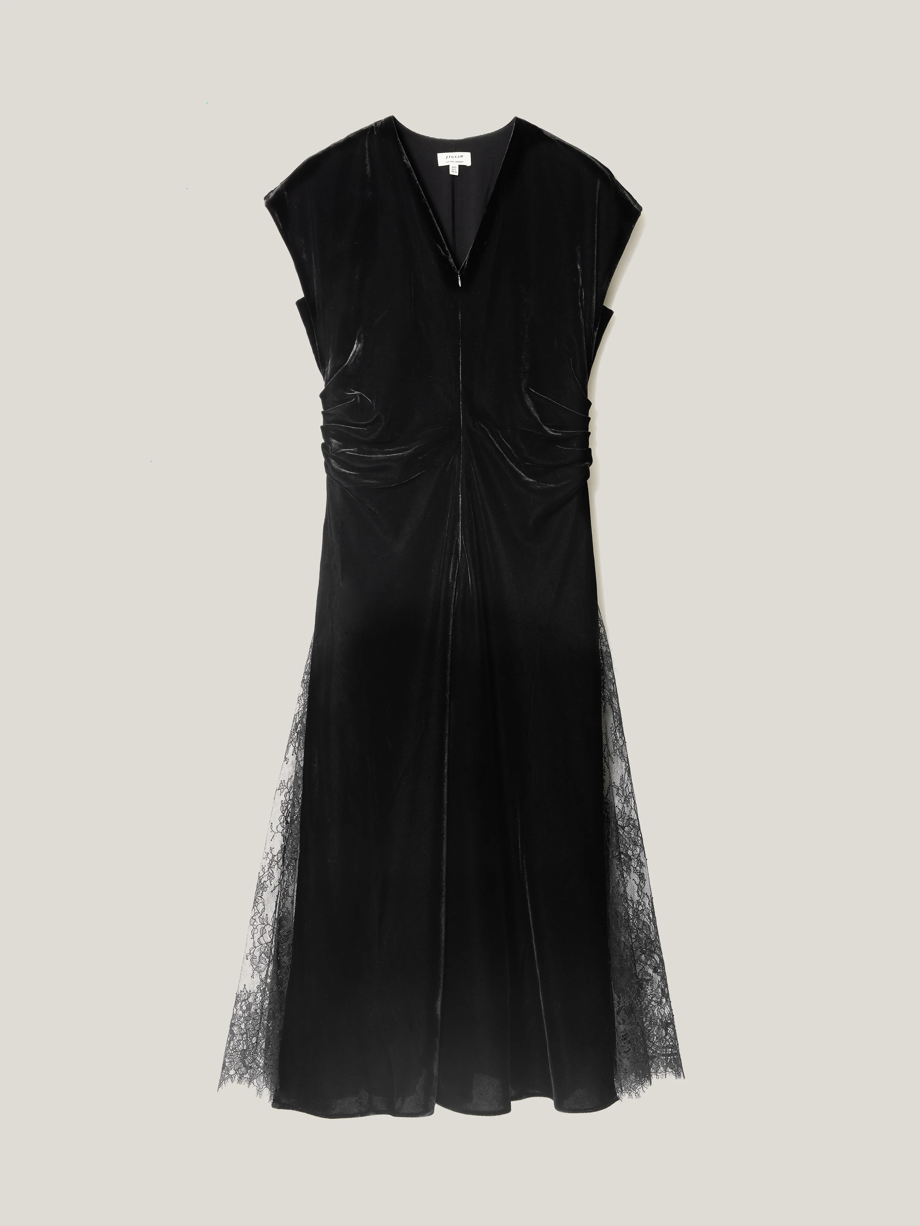 Velvet Lace Detail Dress | Black - Image 5