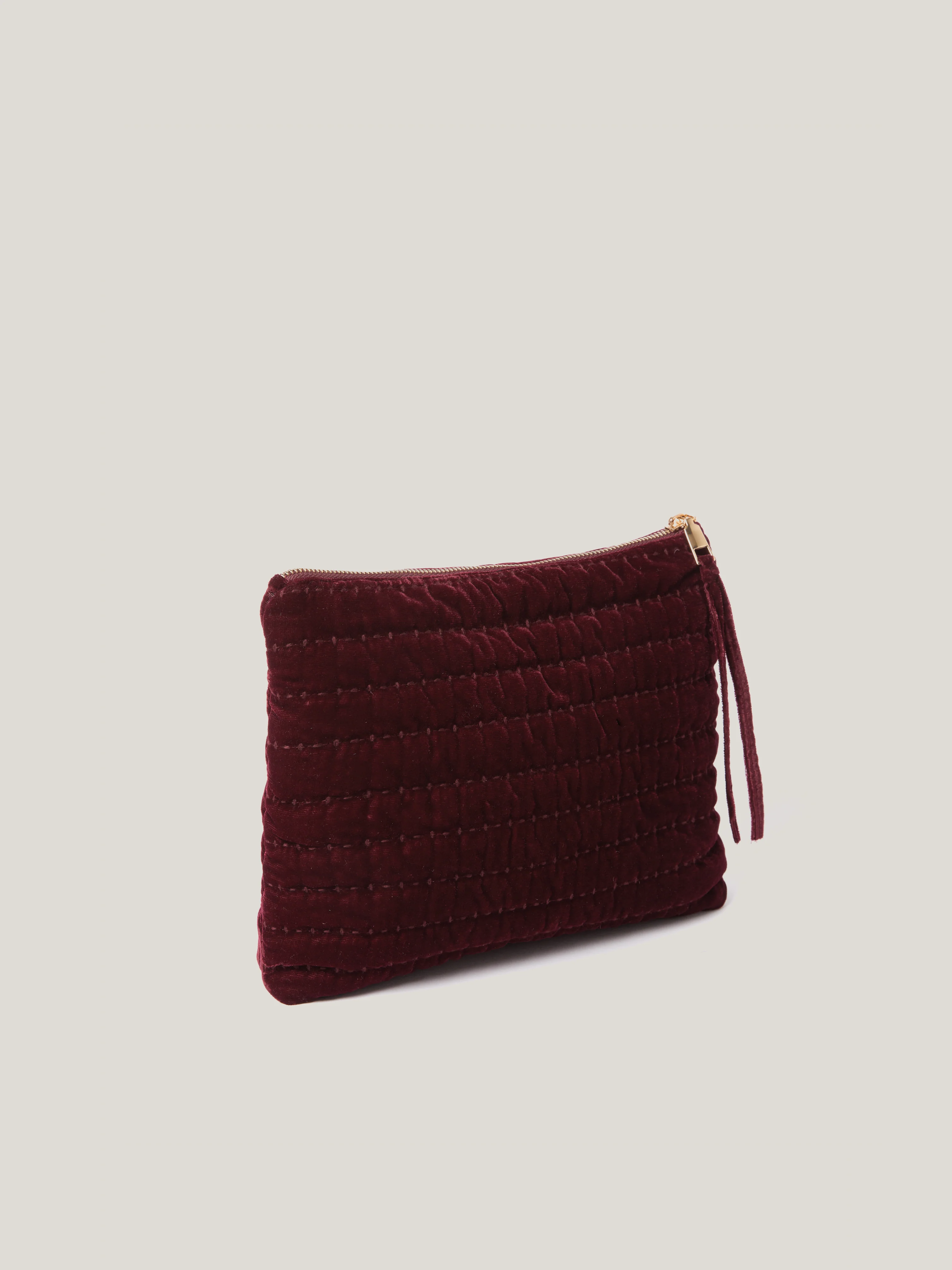 Velvet Quilted Washbag | Burgundy - Image 2