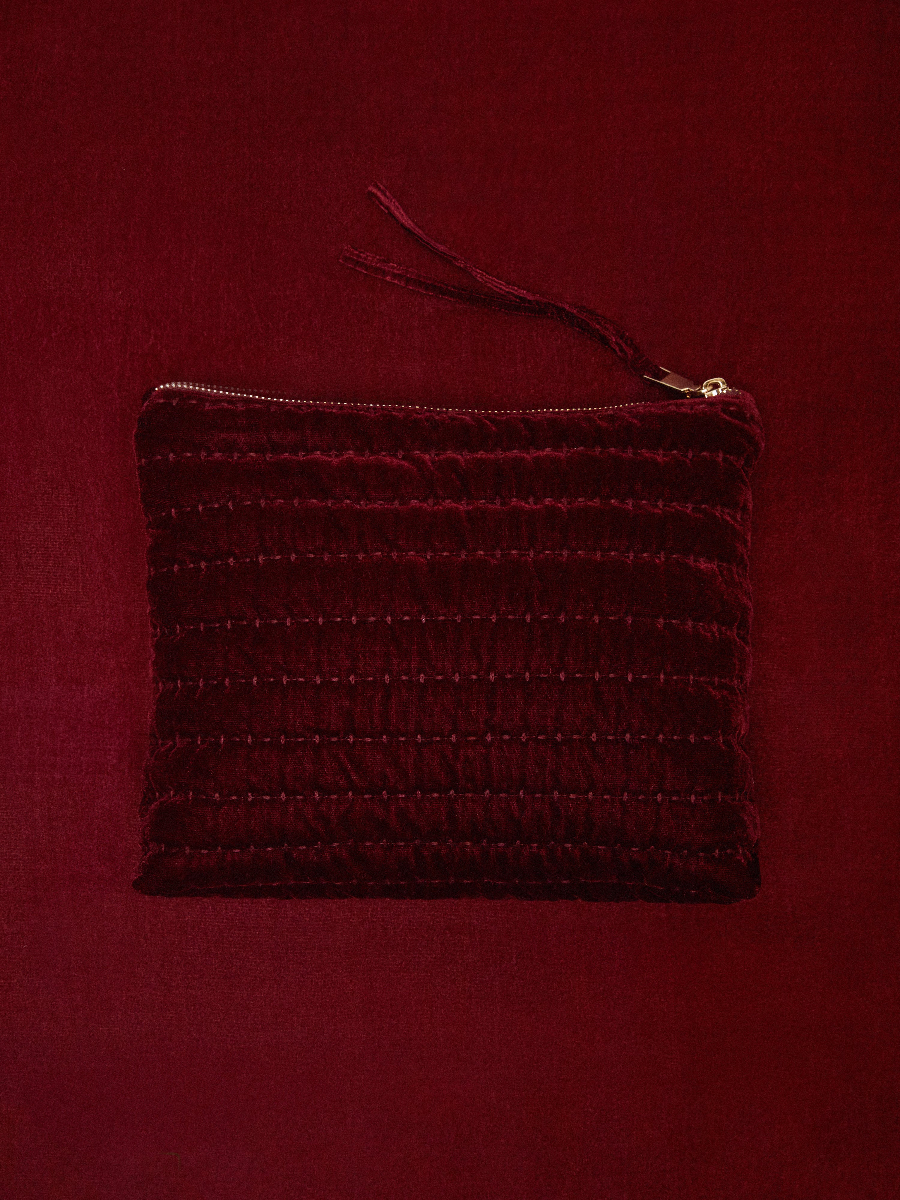 Velvet Quilted Washbag | Burgundy - Image 3