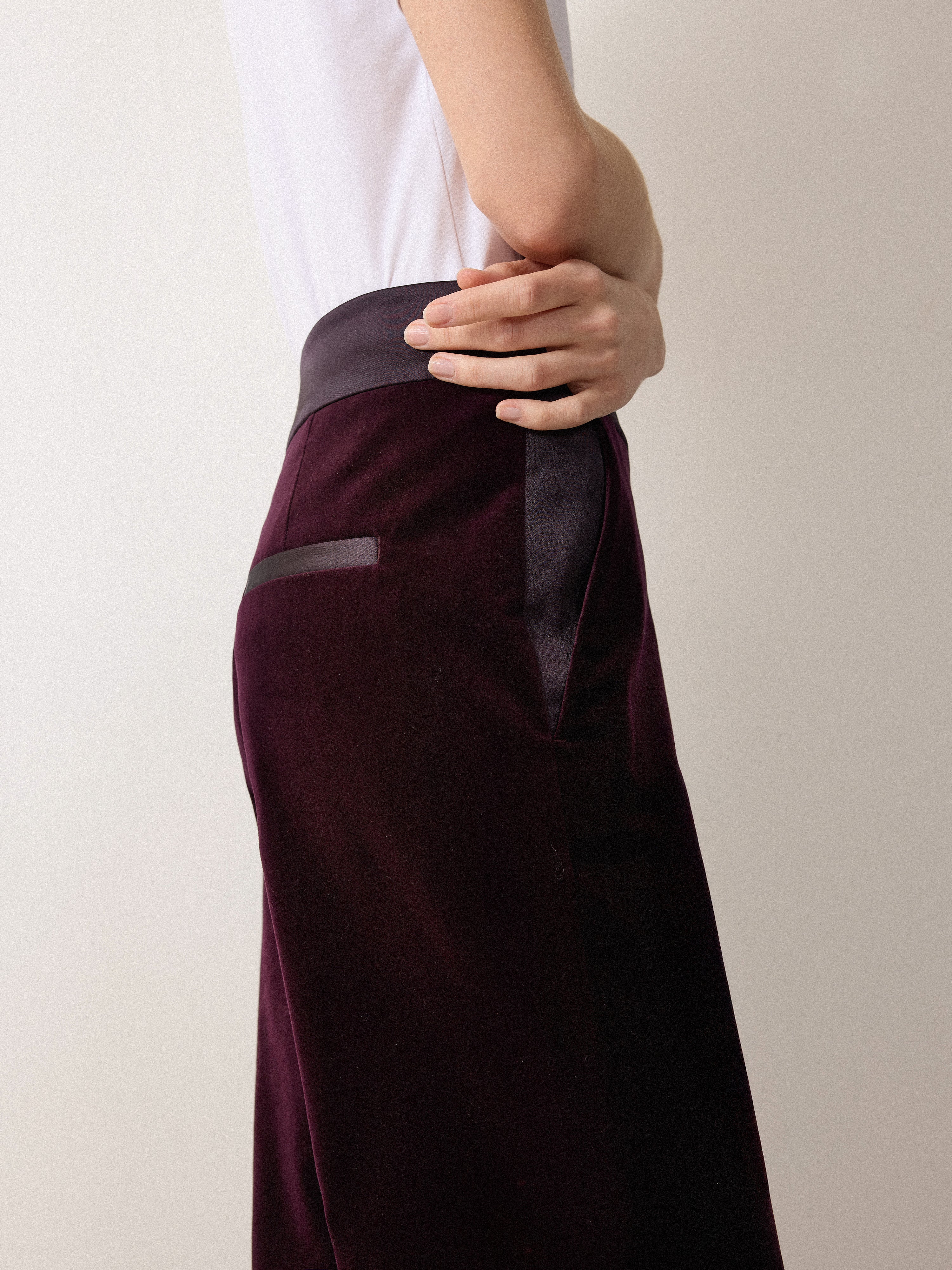 Velvet Satin Tailored Trouser | Purple - Image 2