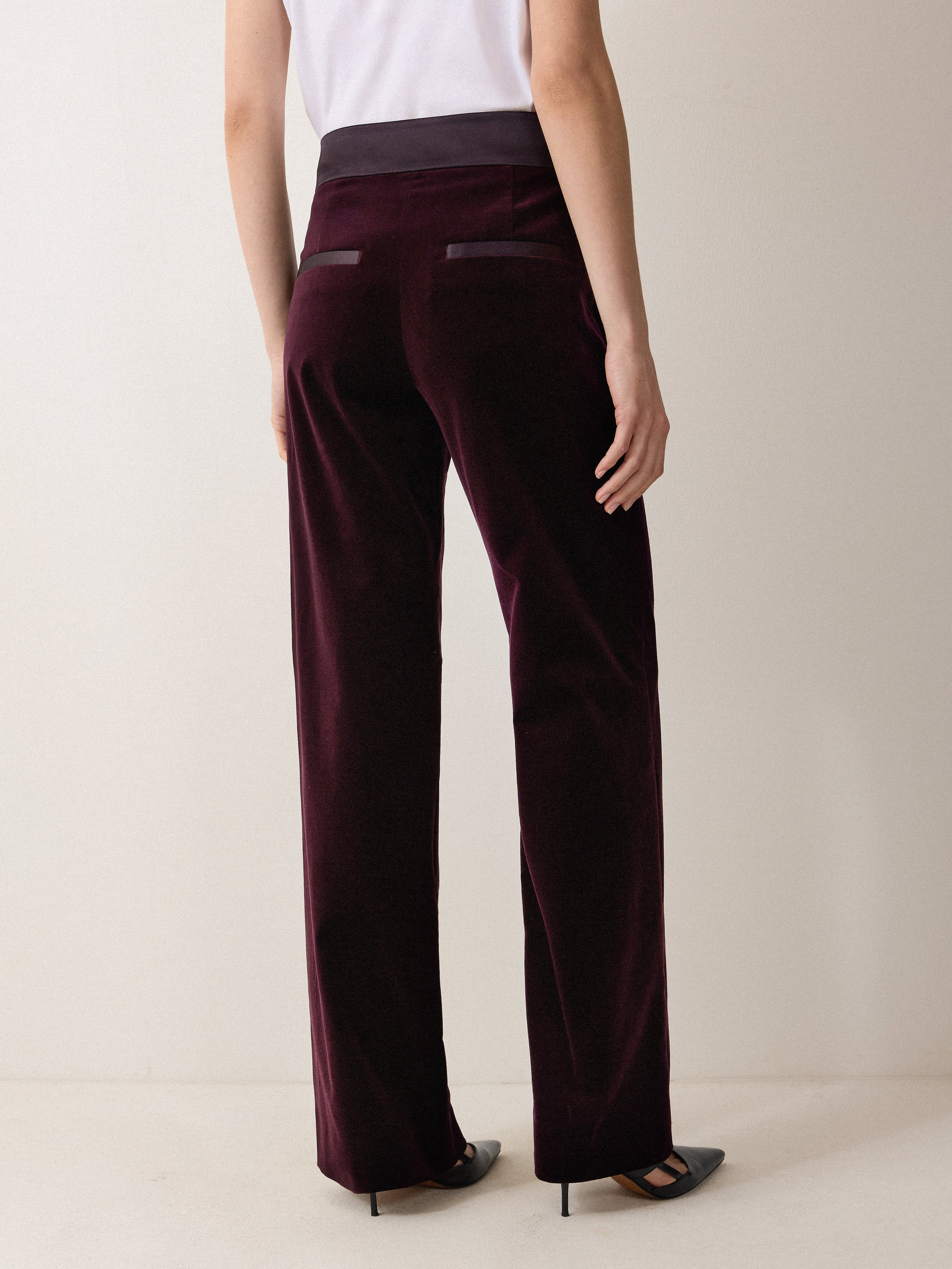 Velvet Satin Tailored Trouser | Purple - Image 4