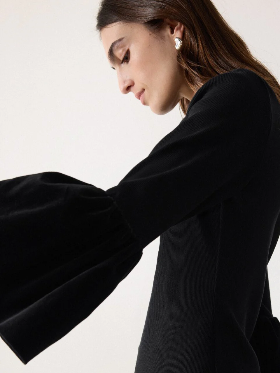 Velvet Sleeve Knitted Top | Black - Image 2