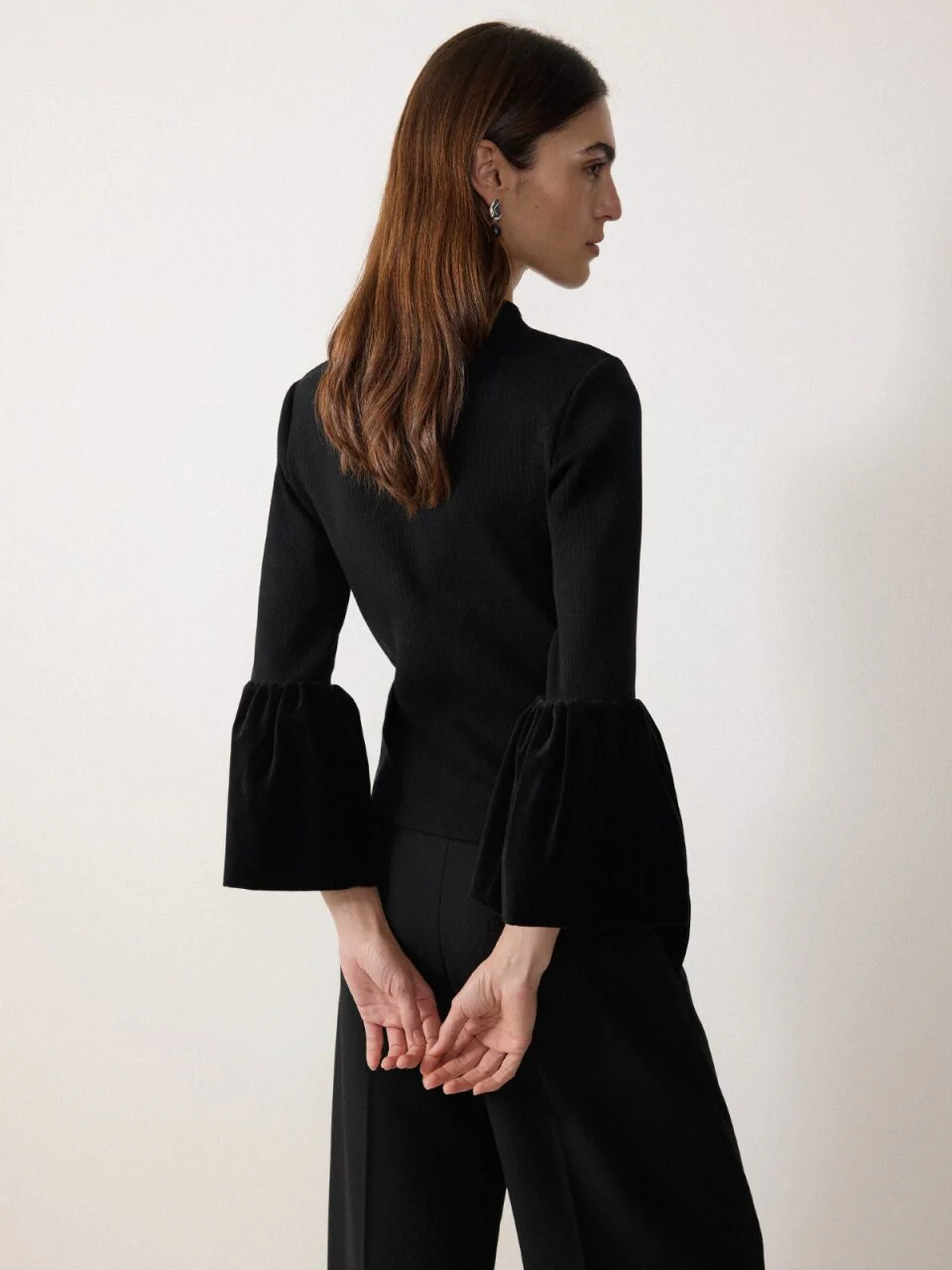 Velvet Sleeve Knitted Top | Black - Image 4