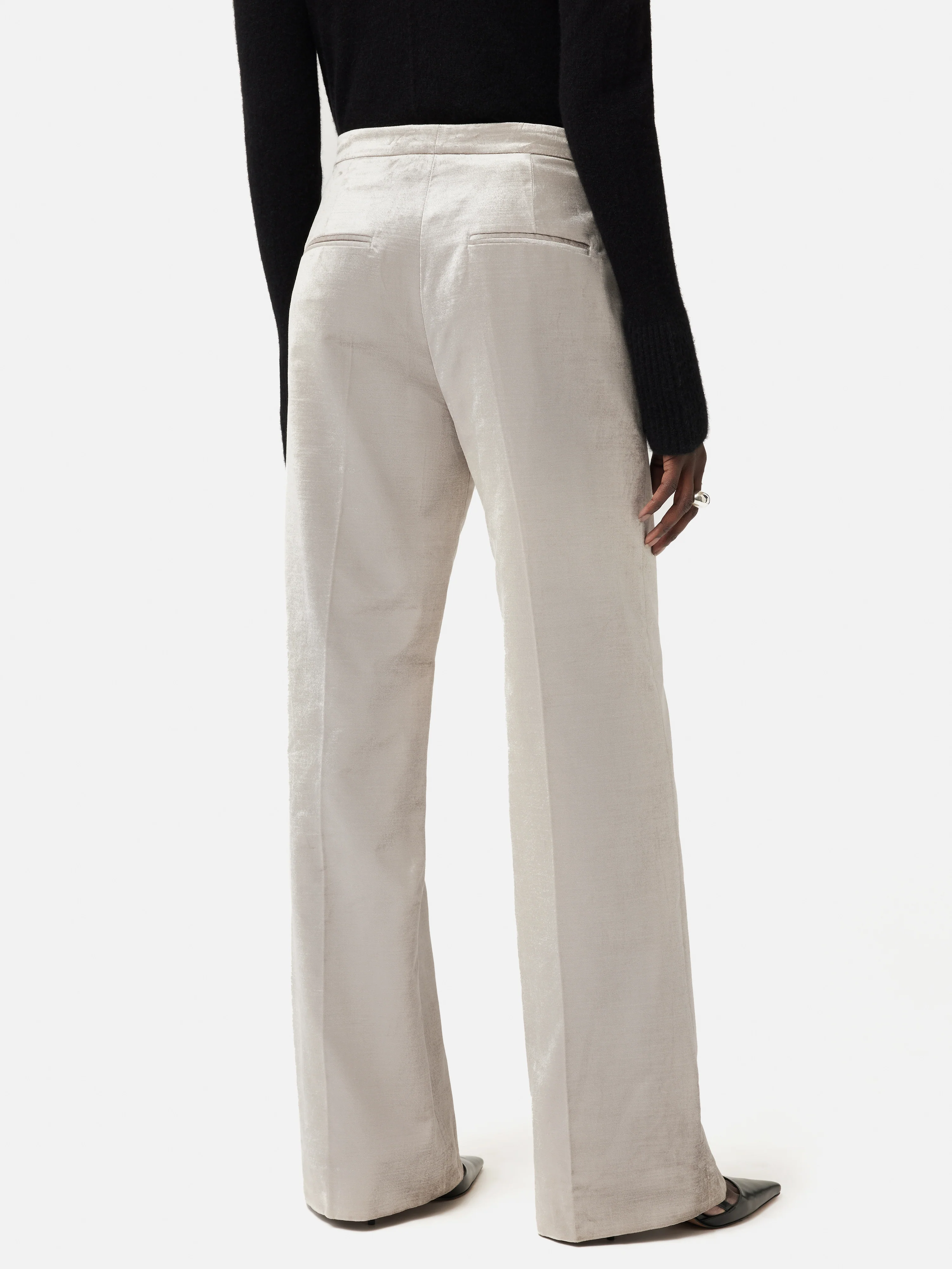 Velvet Wide Leg Trouser | Grey - Image 5
