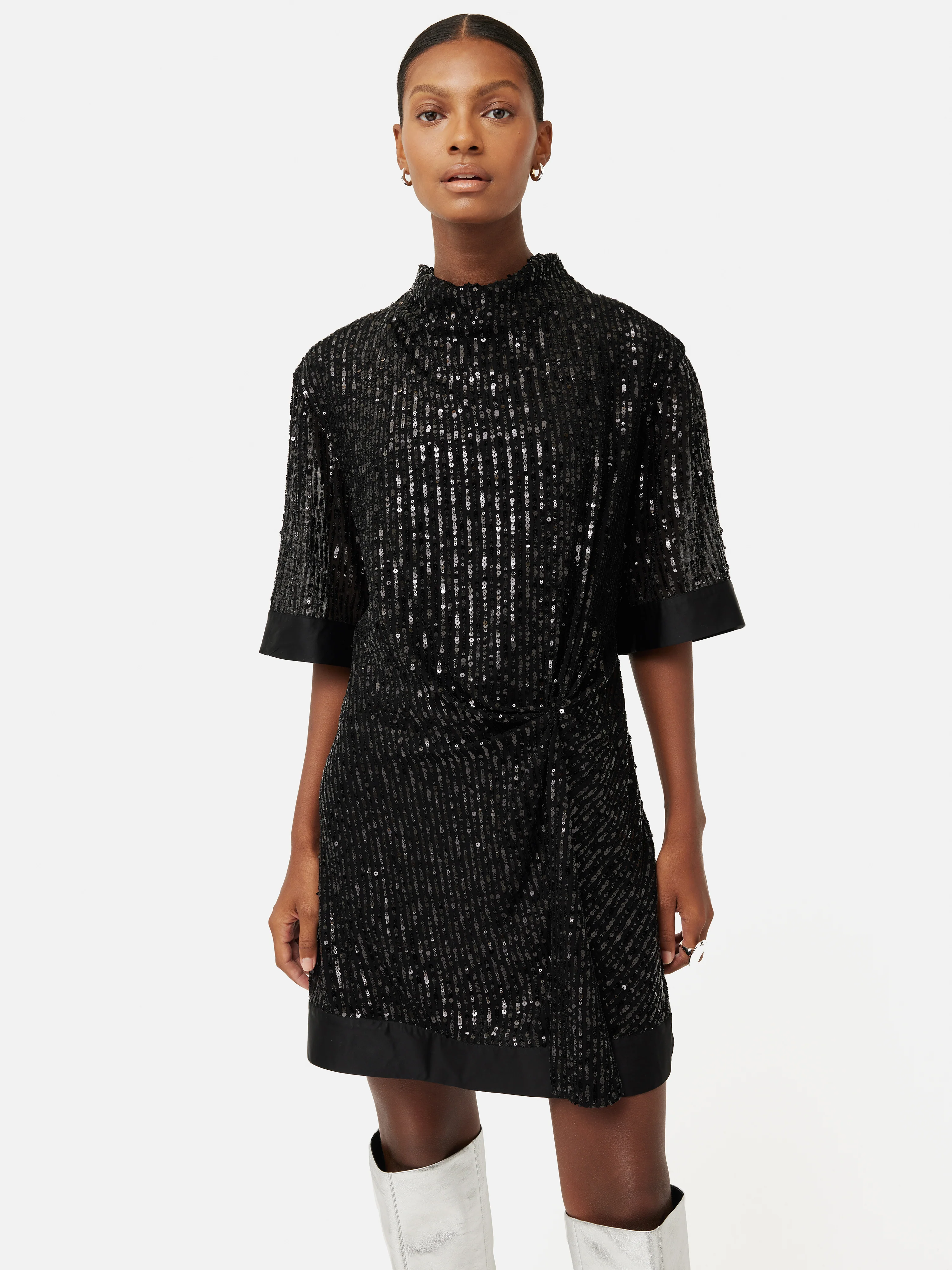 Waterfall Sequin Mini Dress | Black - Image 2