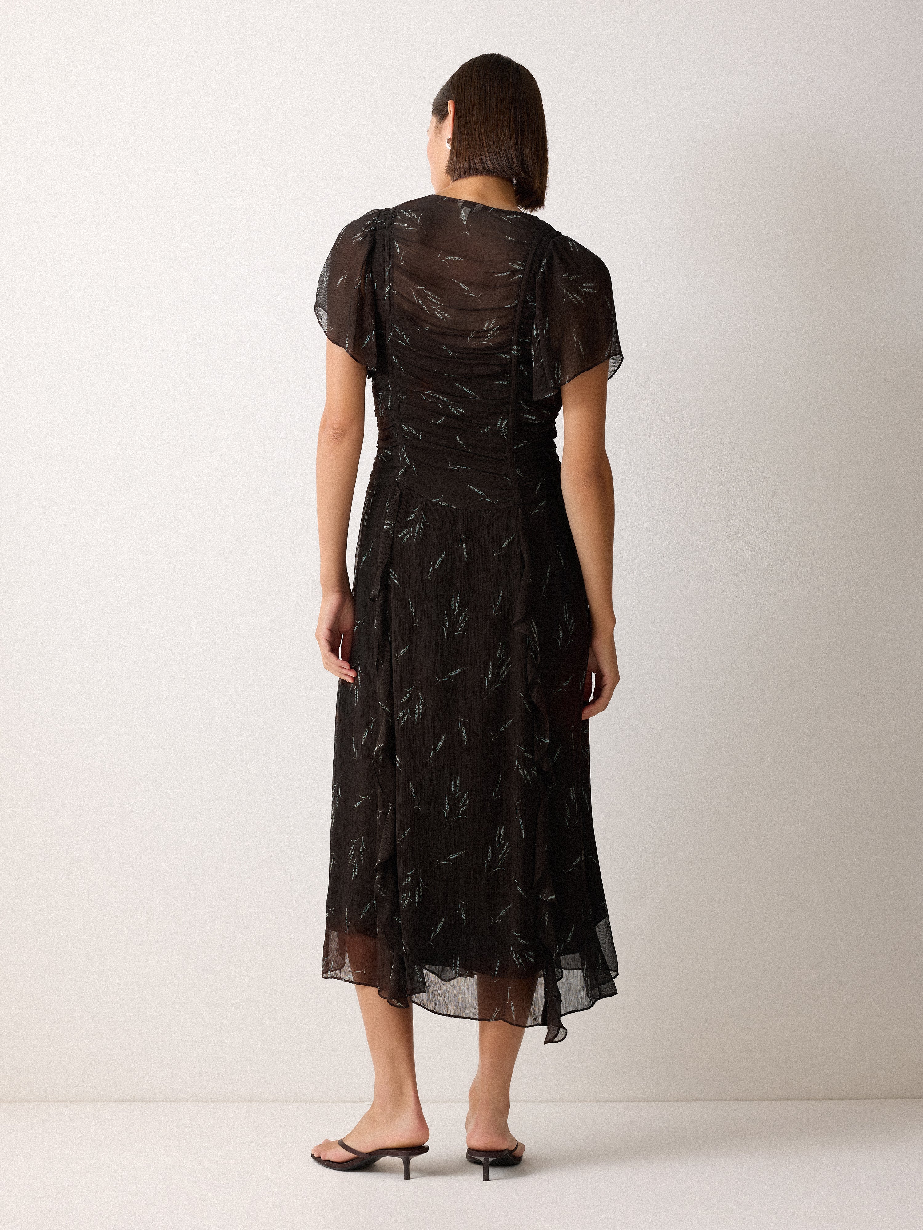 Wheat Flower Ruched Bias Dress | Brown - Image 4