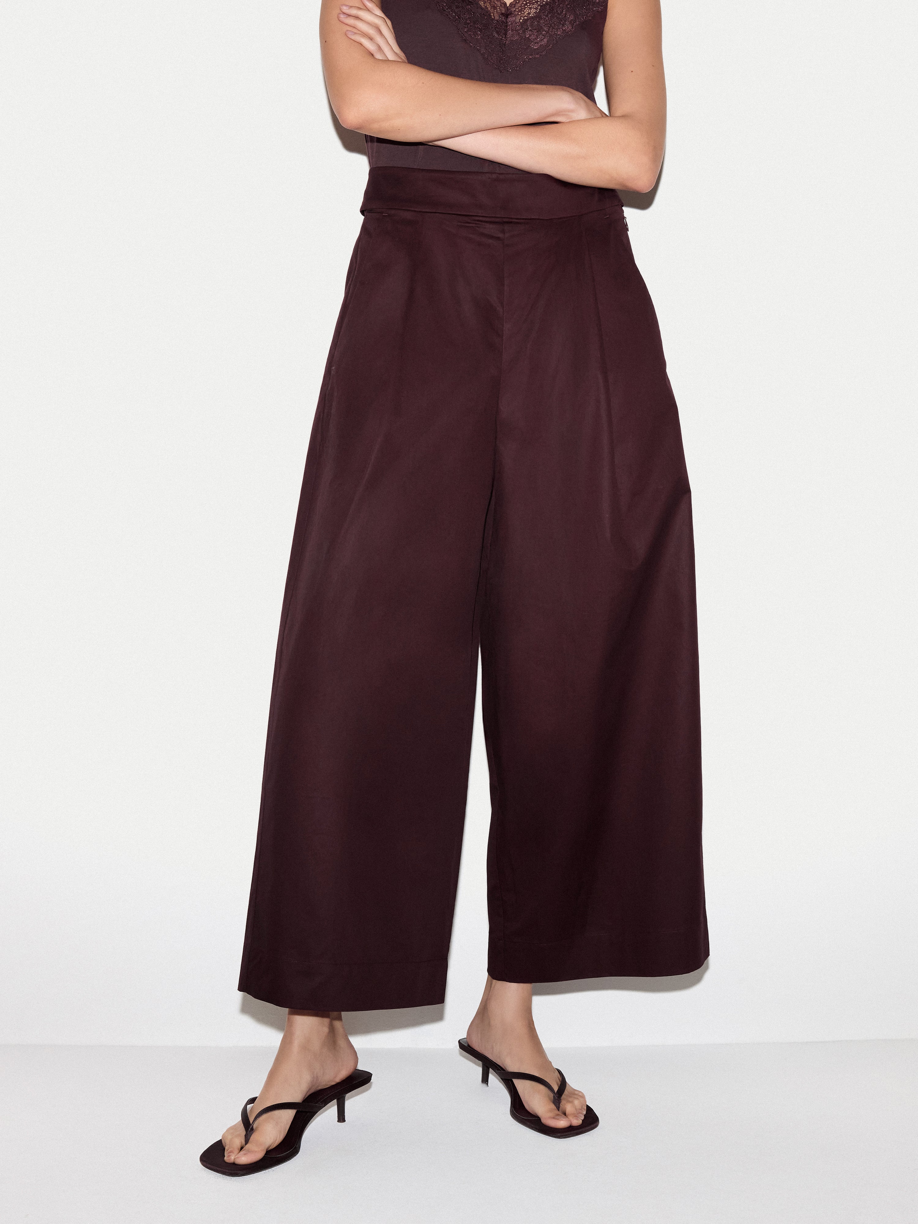 Wide Leg Cotton Poplin Trouser | Purple - Image 2