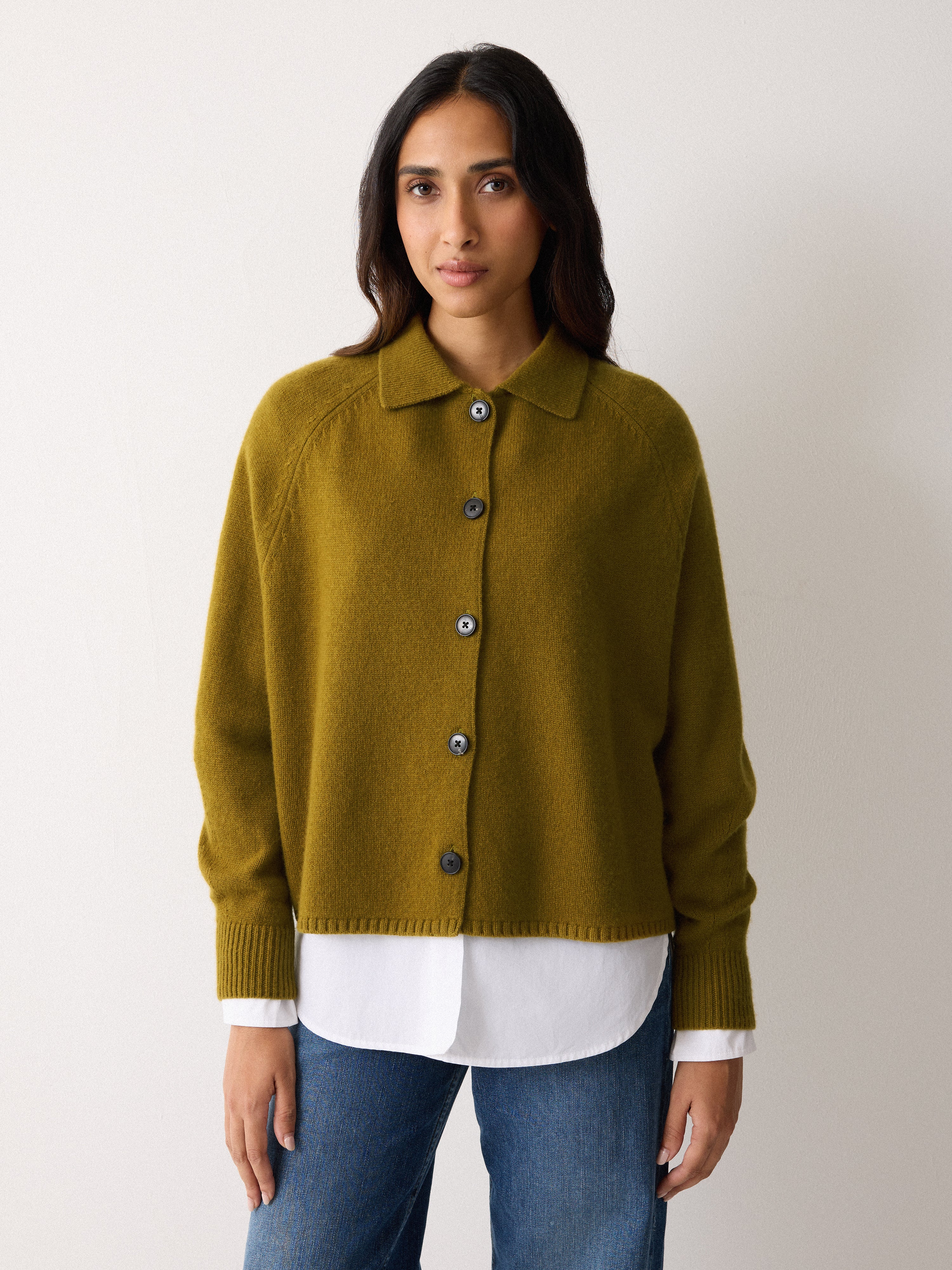 Wool Blend Collar Cardigan | Green - Image 2
