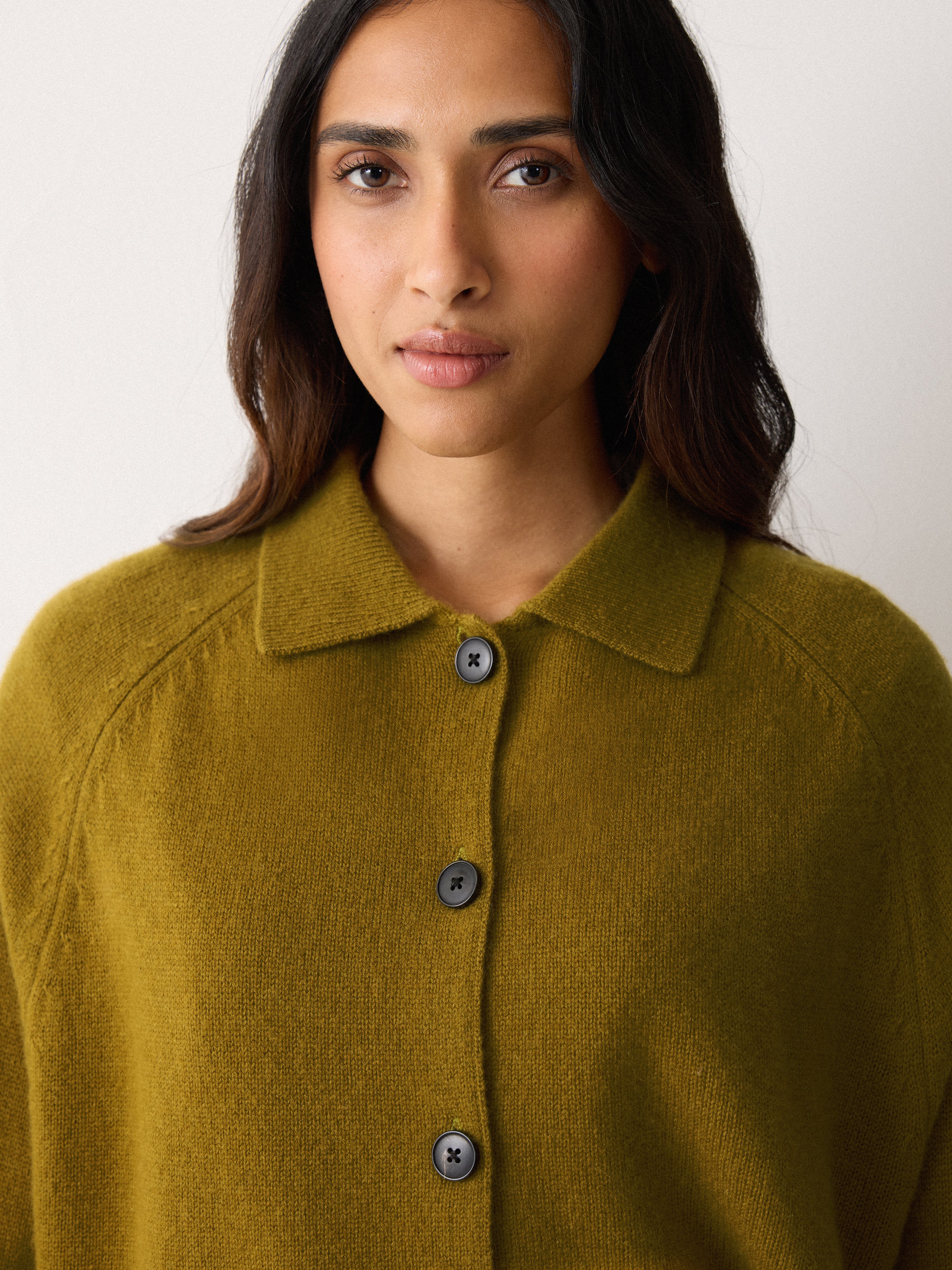 Wool Blend Collar Cardigan | Green - Image 4