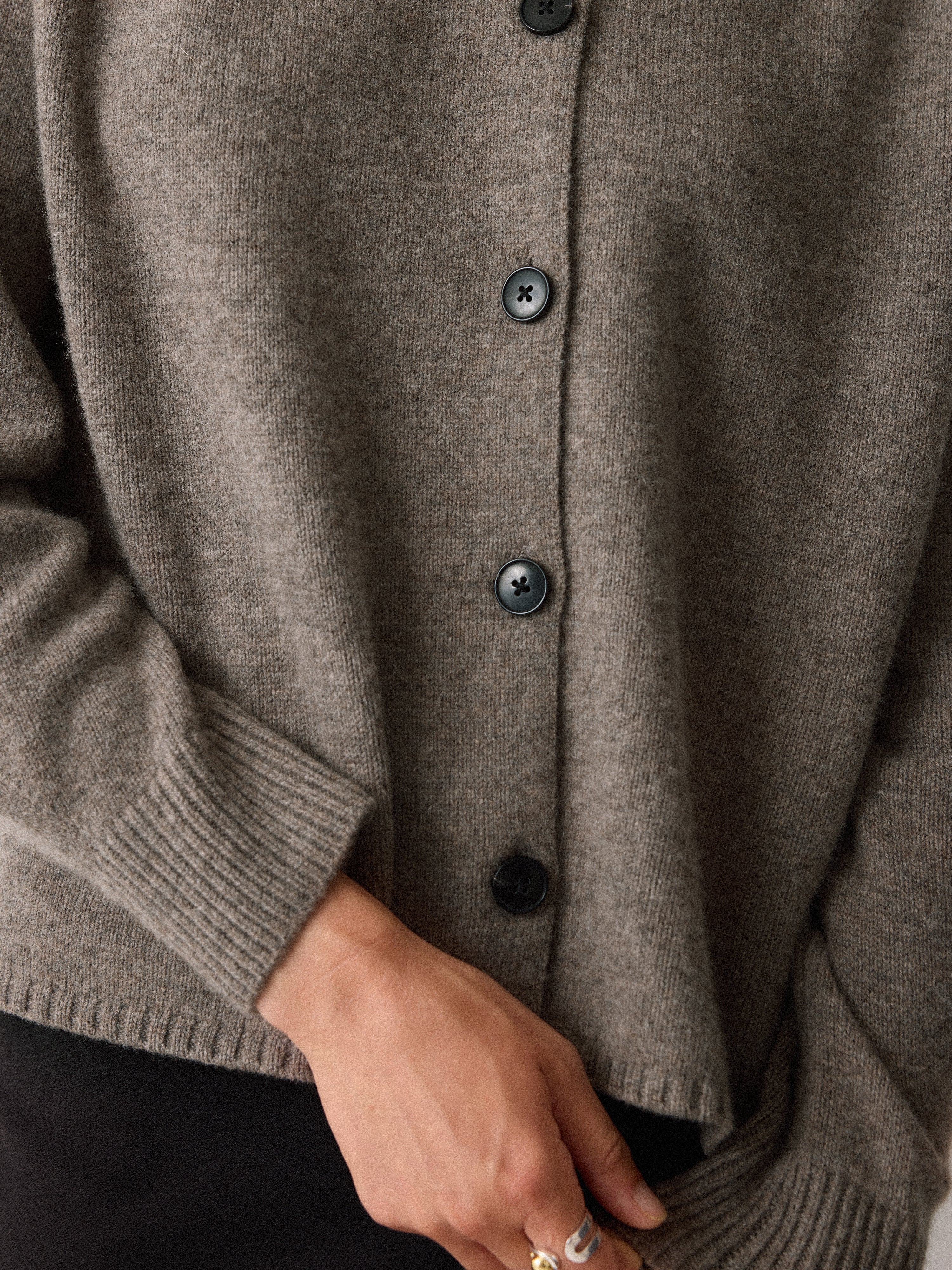 Wool Blend Collar Cardigan | Taupe - Image 3
