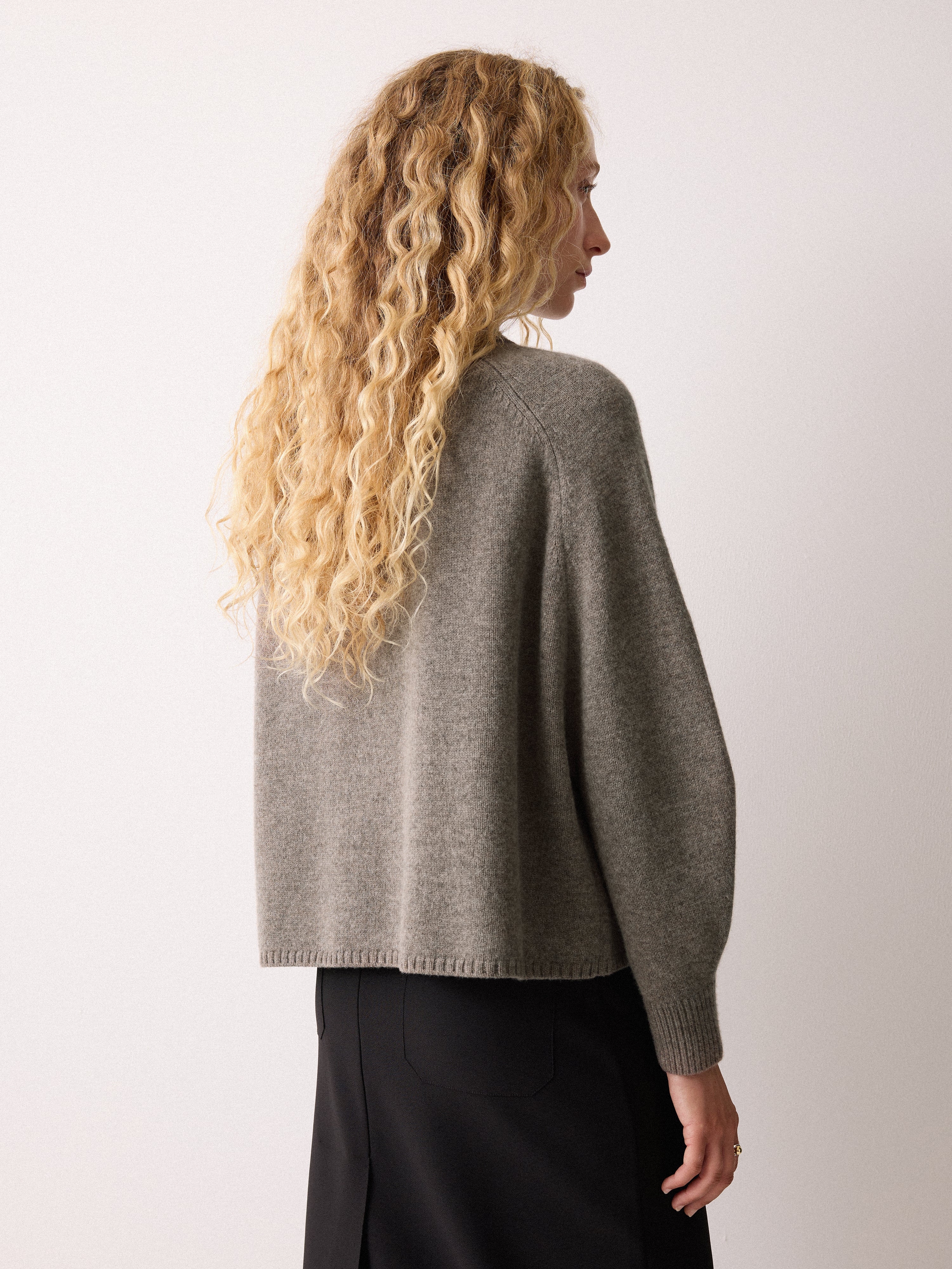 Wool Blend Collar Cardigan | Taupe - Image 4