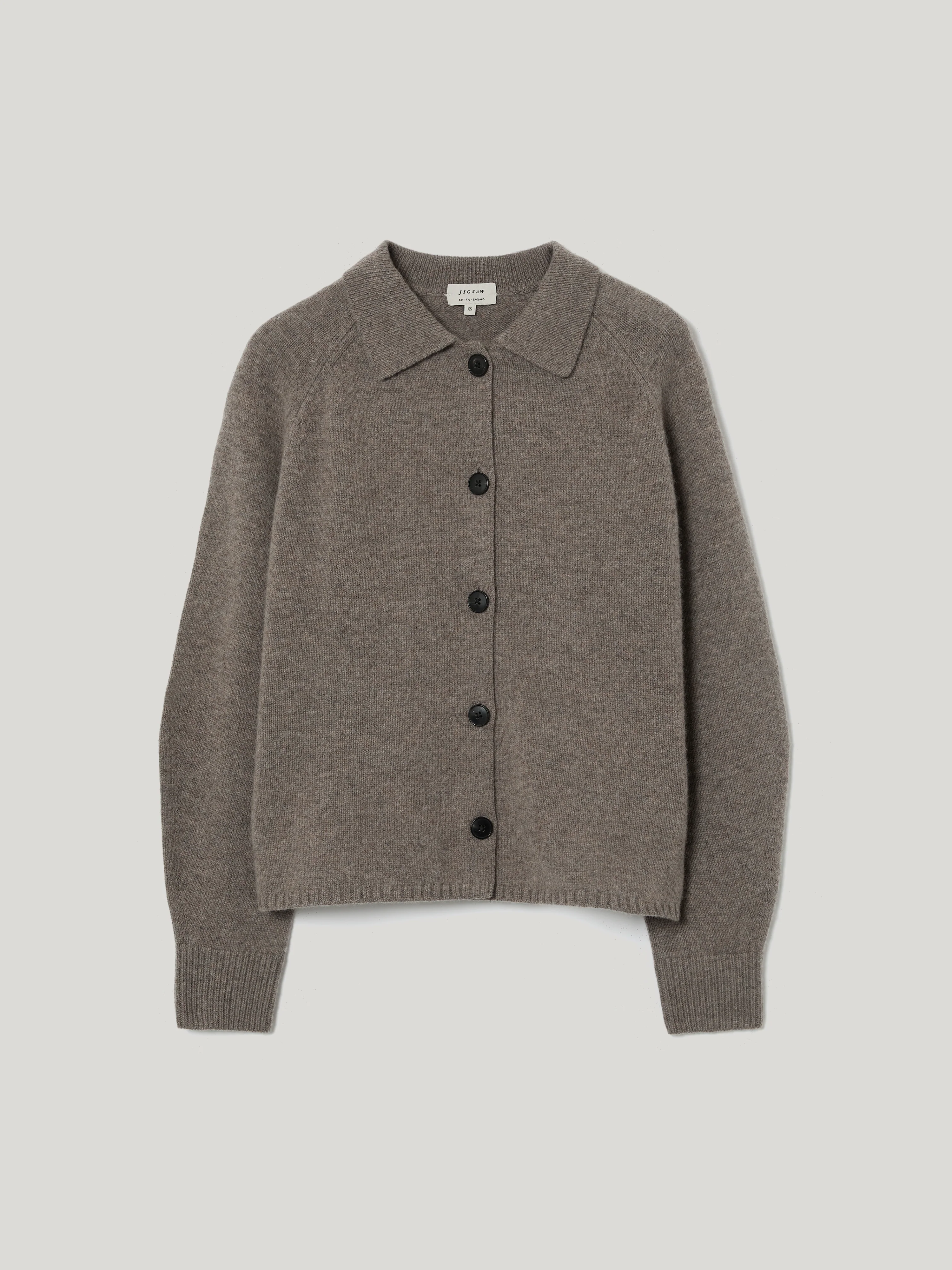 Wool Blend Collar Cardigan | Taupe - Image 5