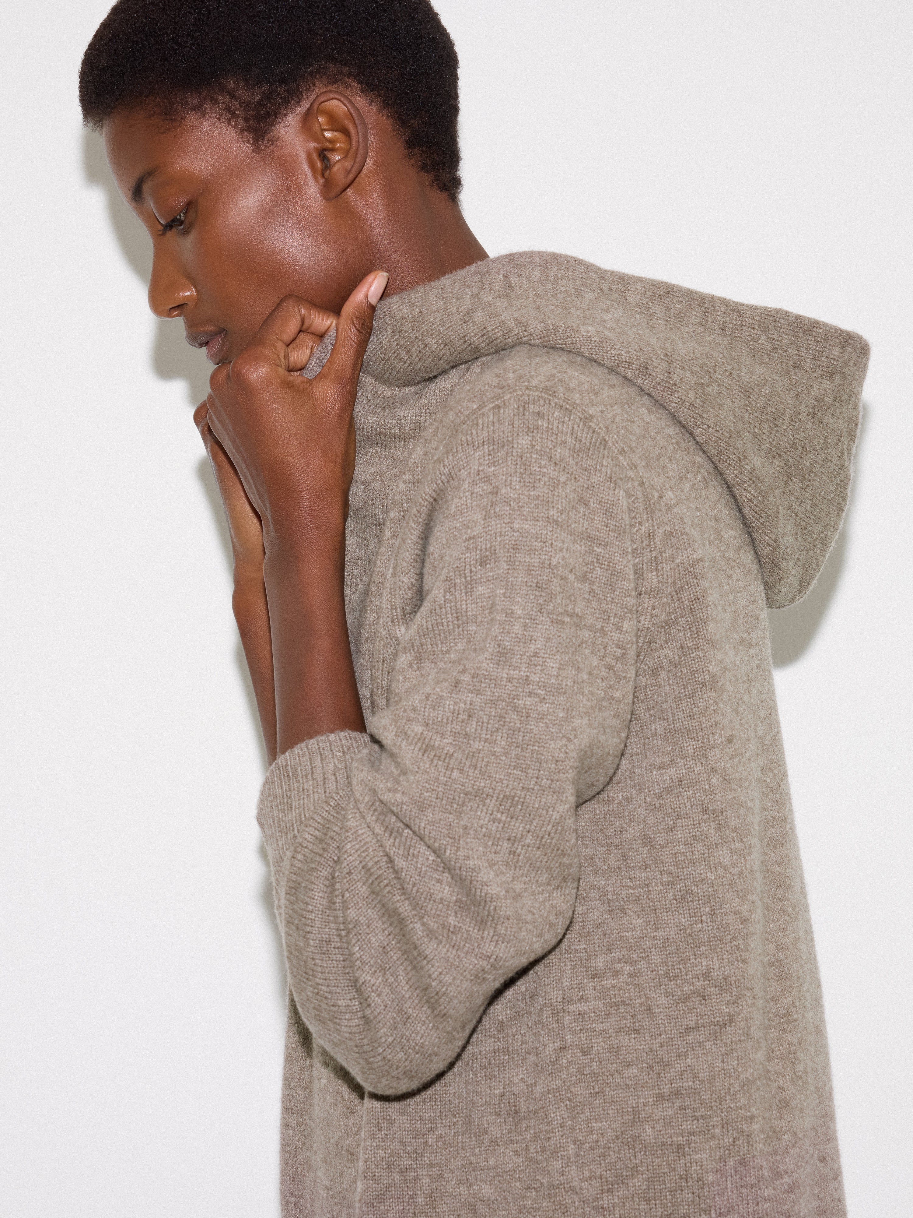 Wool Blend Hooded Jumper | Taupe - Image 4
