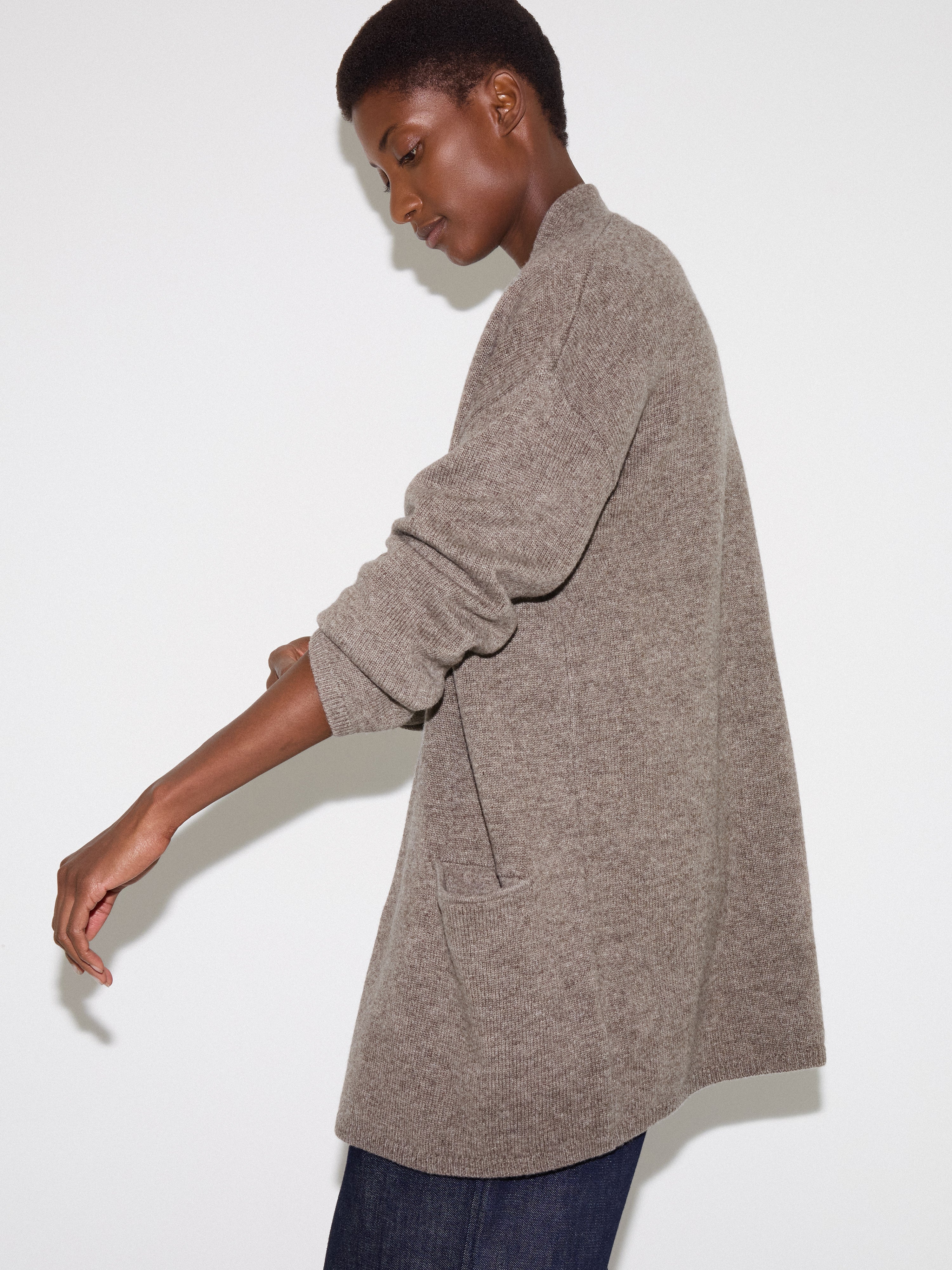 Wool Blend Relaxed Cardigan | Taupe - Image 2