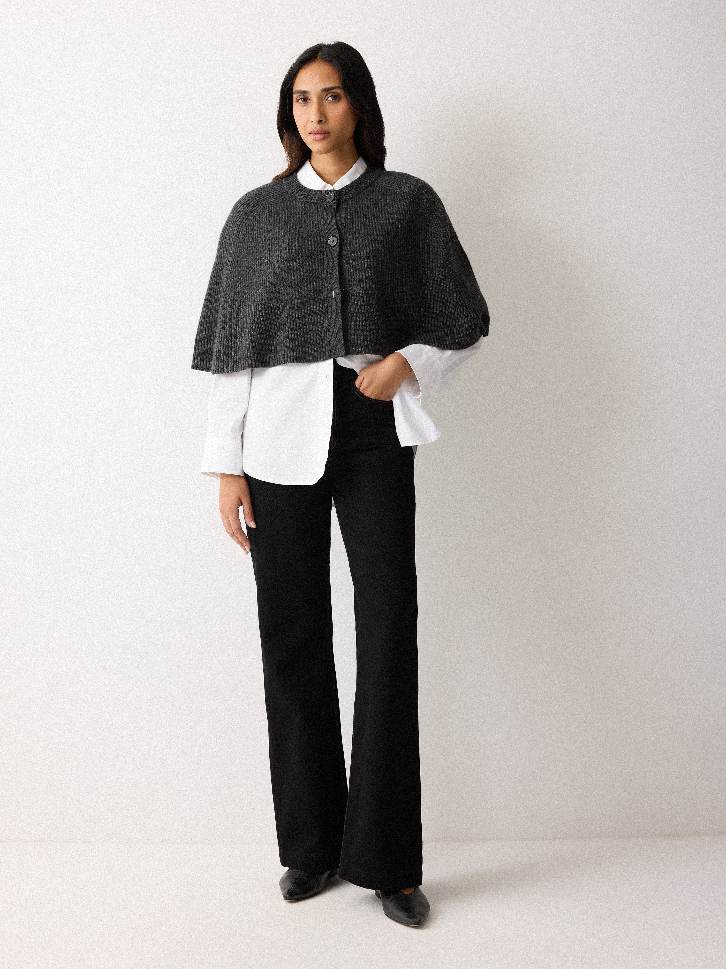 Wool Cashmere Blend Cape | Charcoal - Image 5