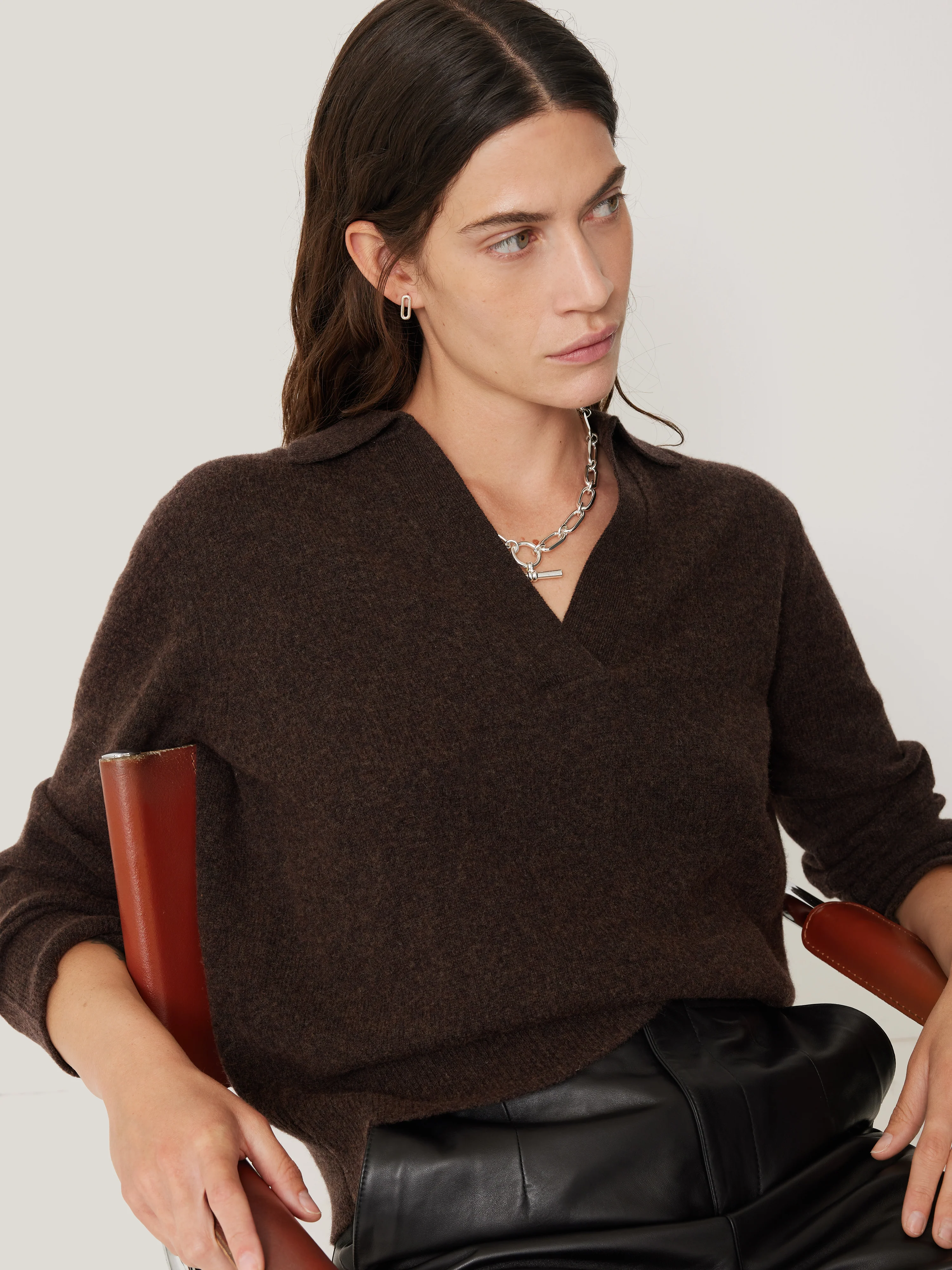 Wool Cashmere Blend Collar Jumper | Brown - Image 2