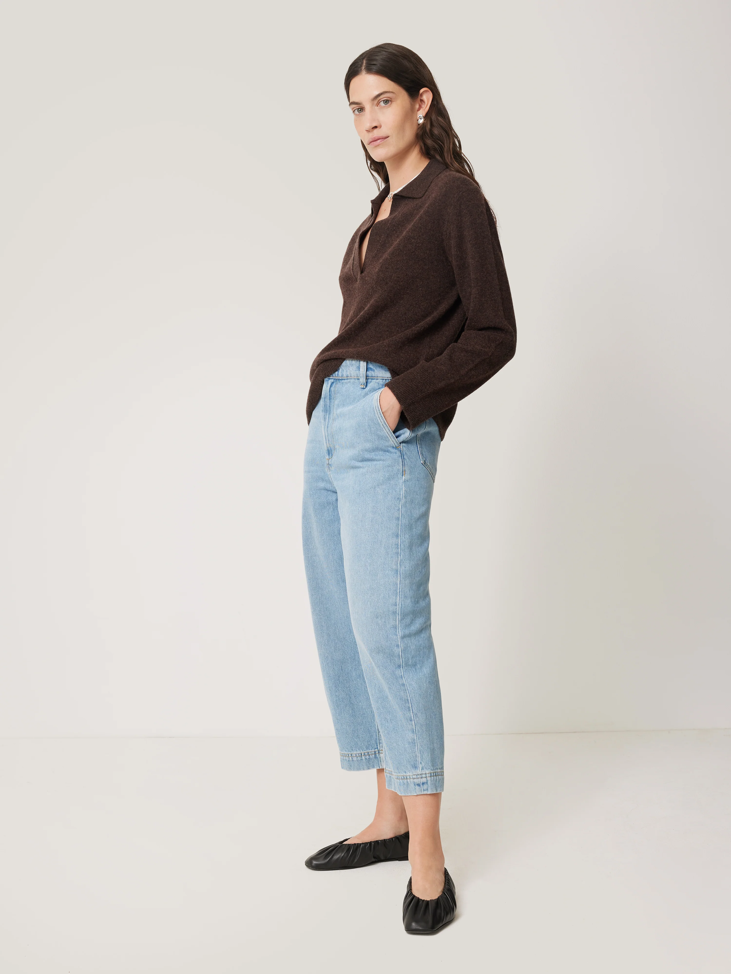 Wool Cashmere Blend Collar Jumper | Brown - Image 5