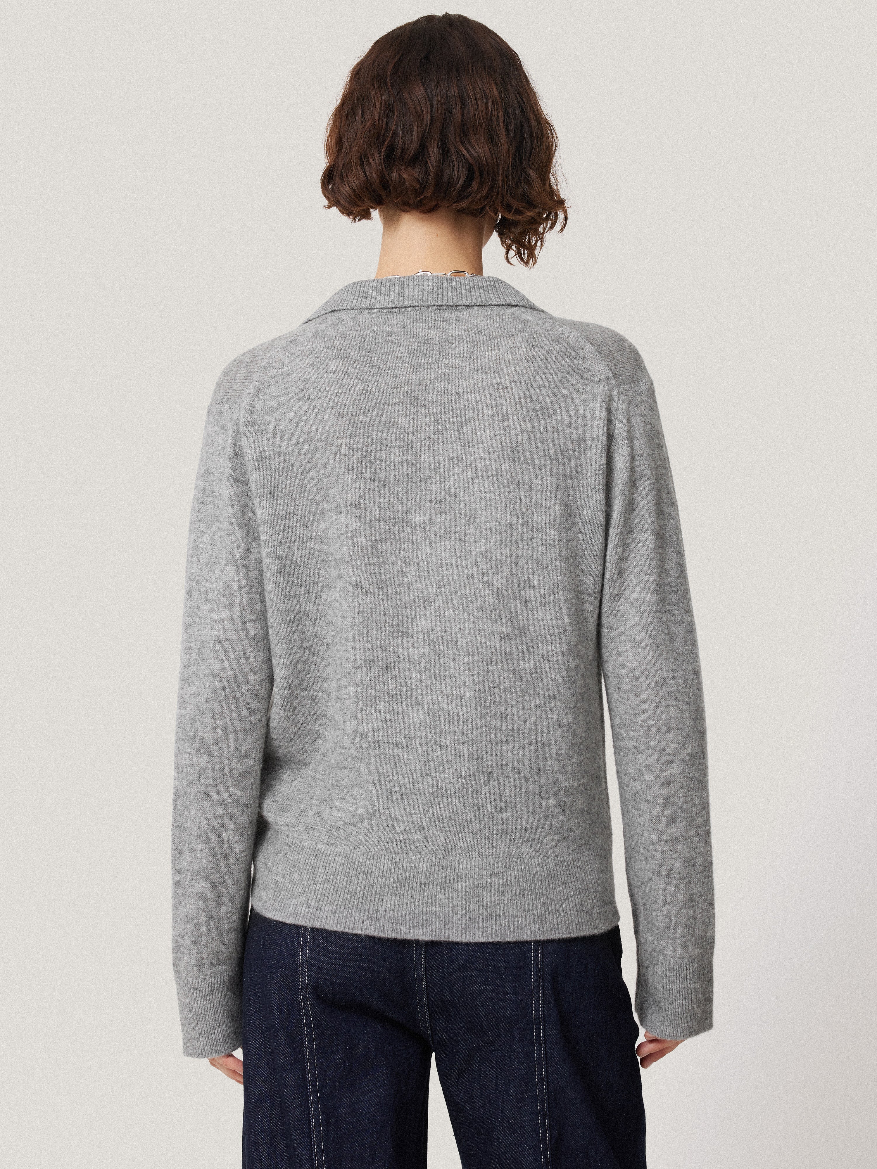 Wool Cashmere Blend Collar Jumper | Light Grey - Image 5
