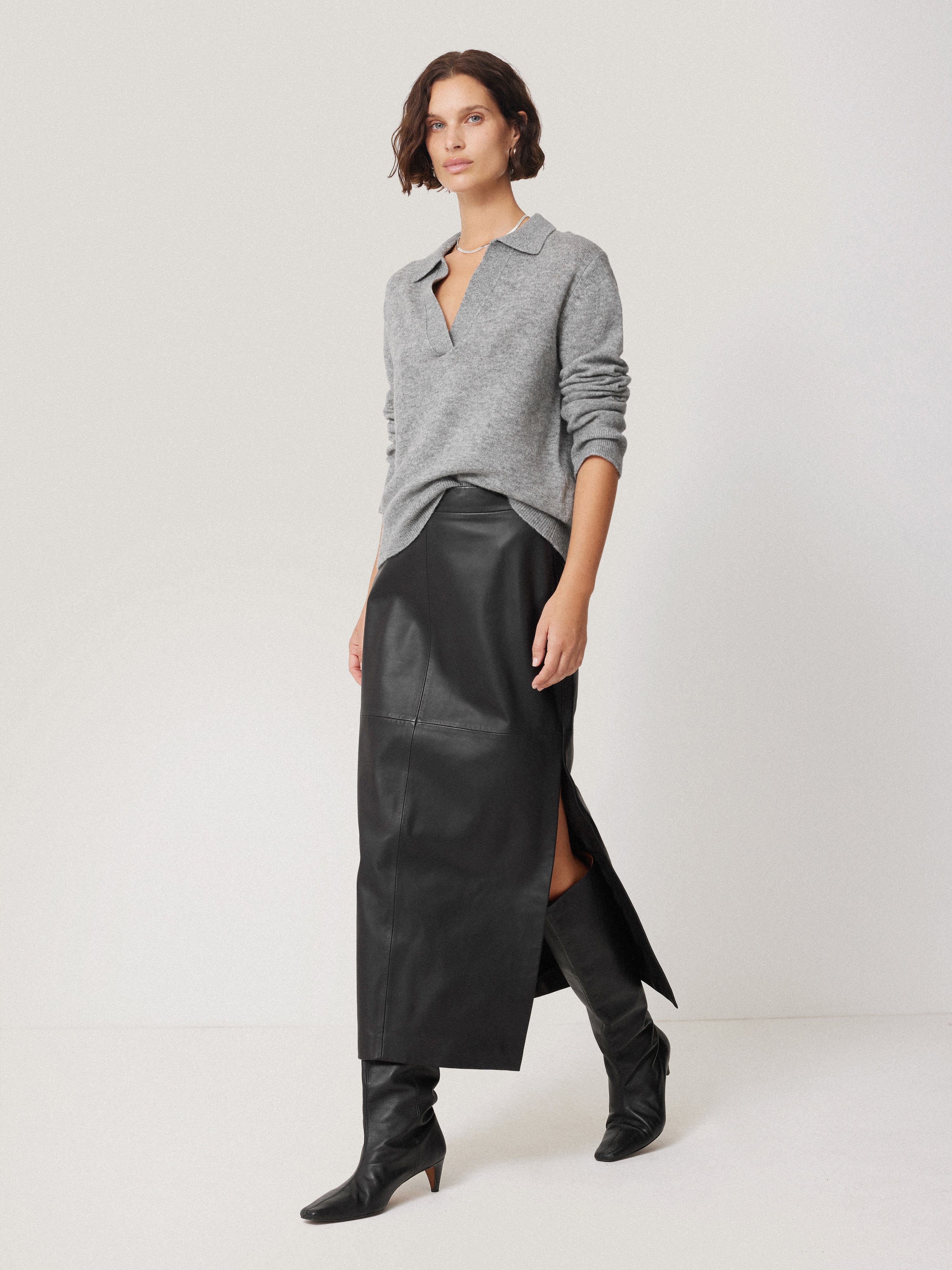 Wool Cashmere Blend Collar Jumper | Light Grey - Image 6