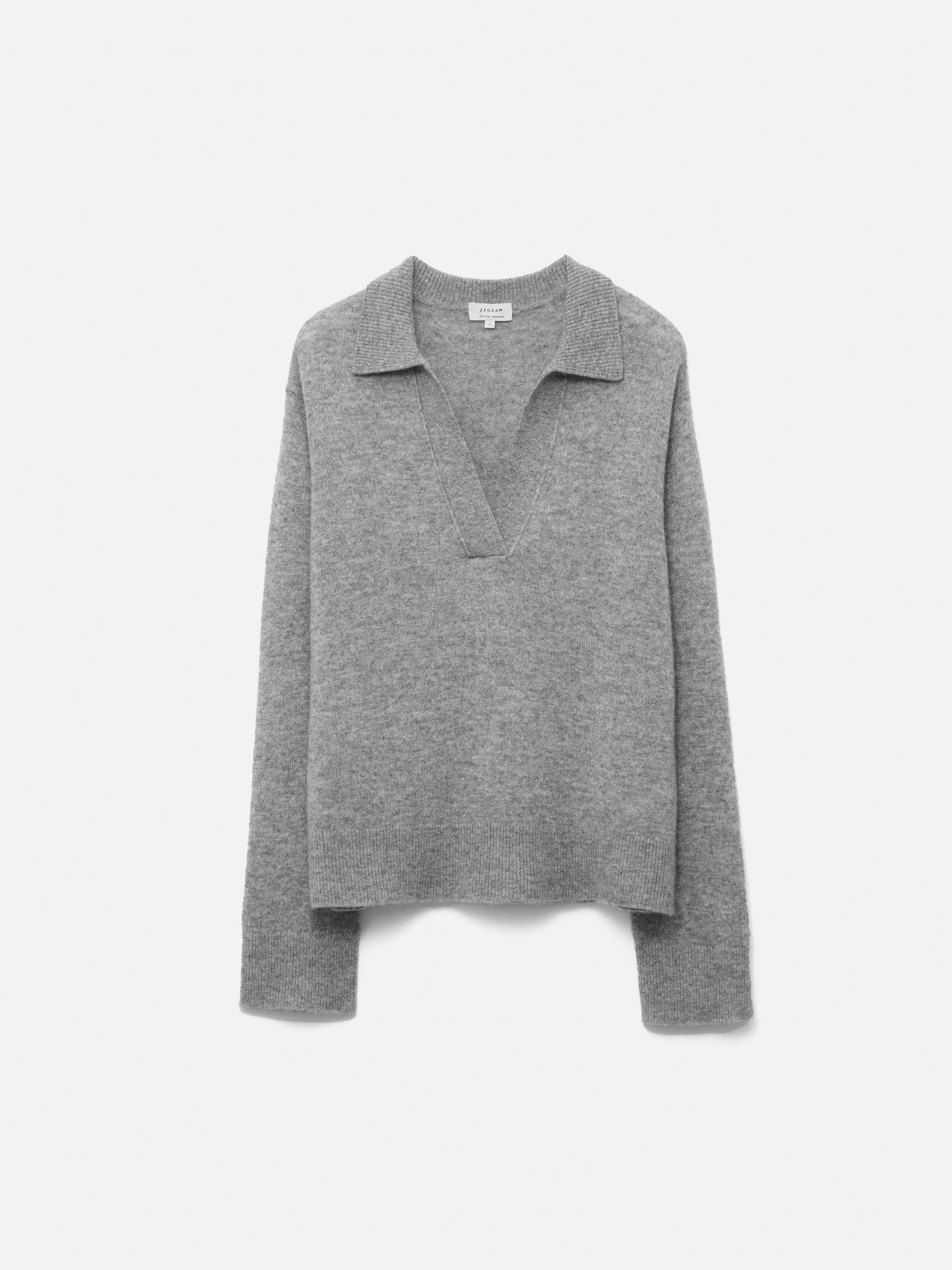 Wool Cashmere Blend Collar Jumper | Light Grey - Image 8