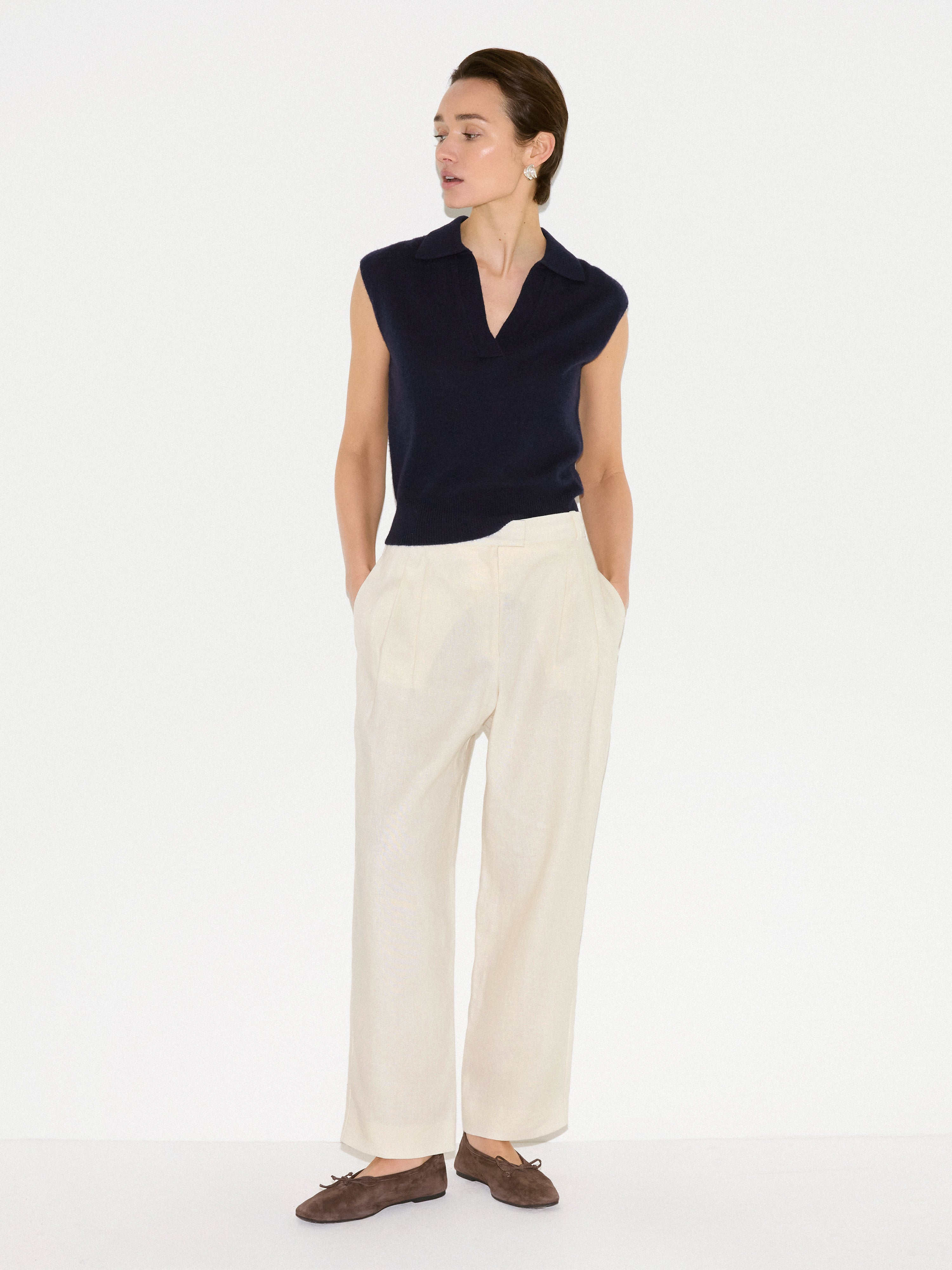 Wool Cashmere Blend Collar Top | Navy - Image 2