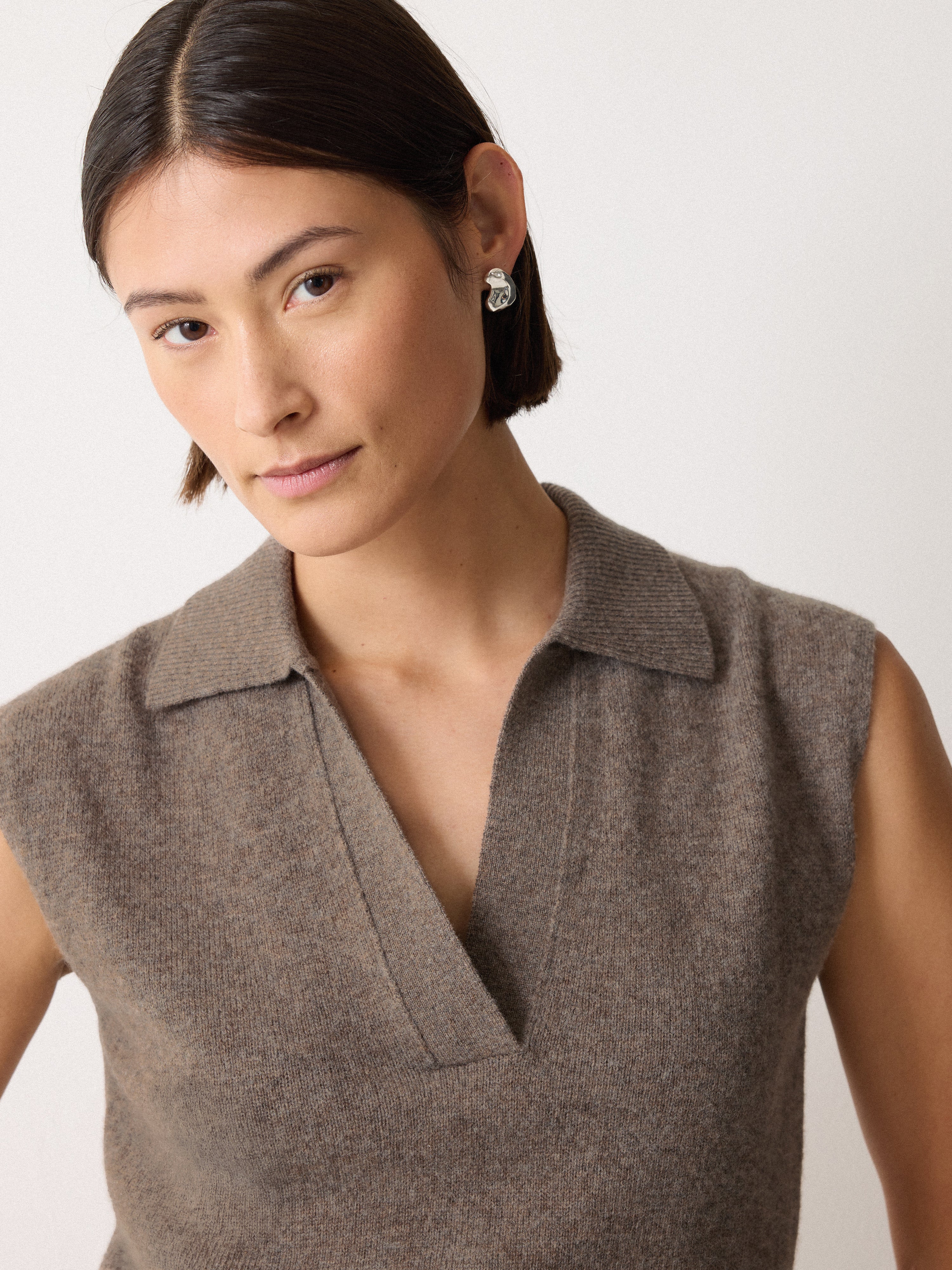 Wool Cashmere Blend Collar Top | Taupe - Image 2