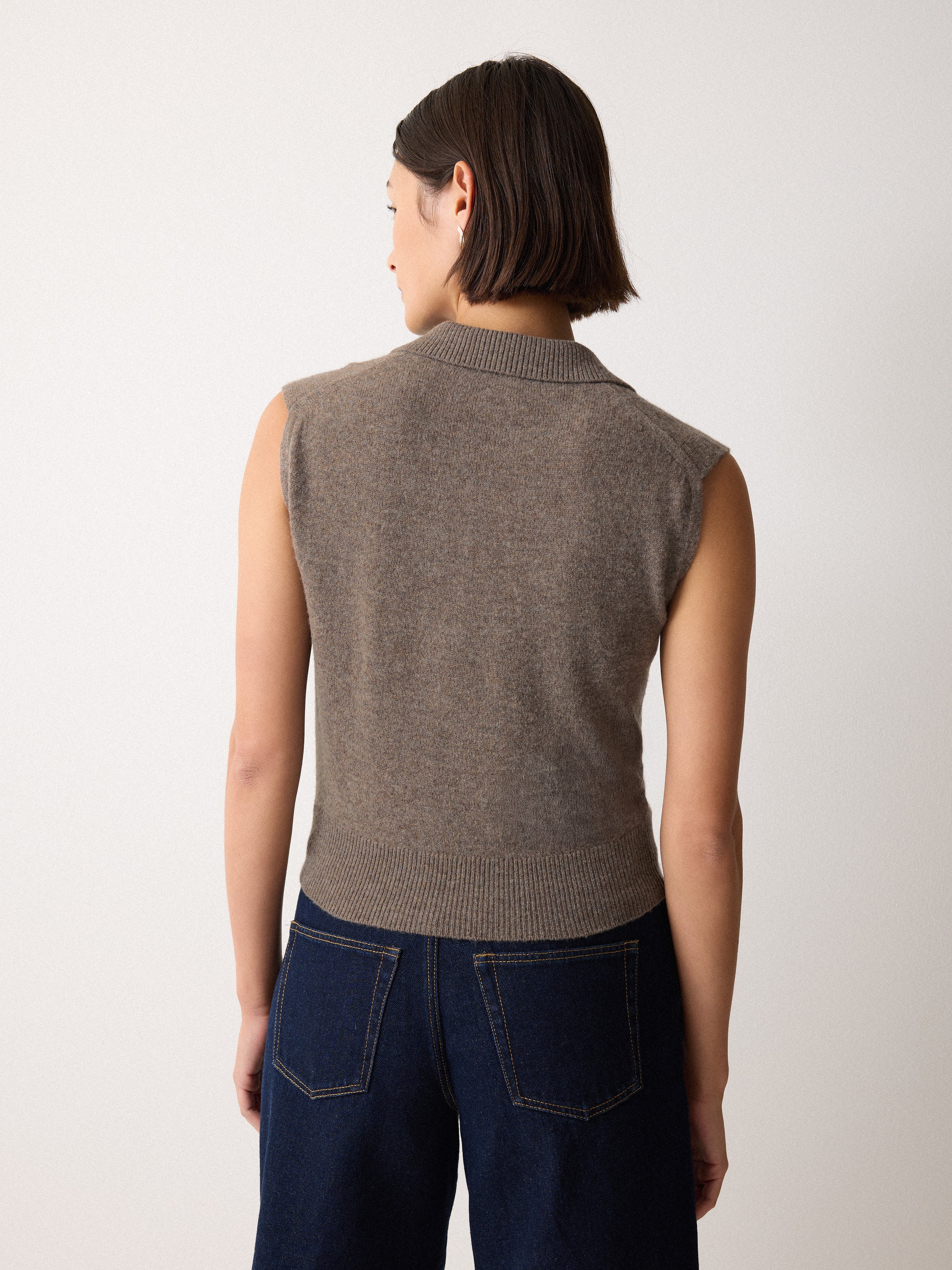 Wool Cashmere Blend Collar Top | Taupe - Image 3