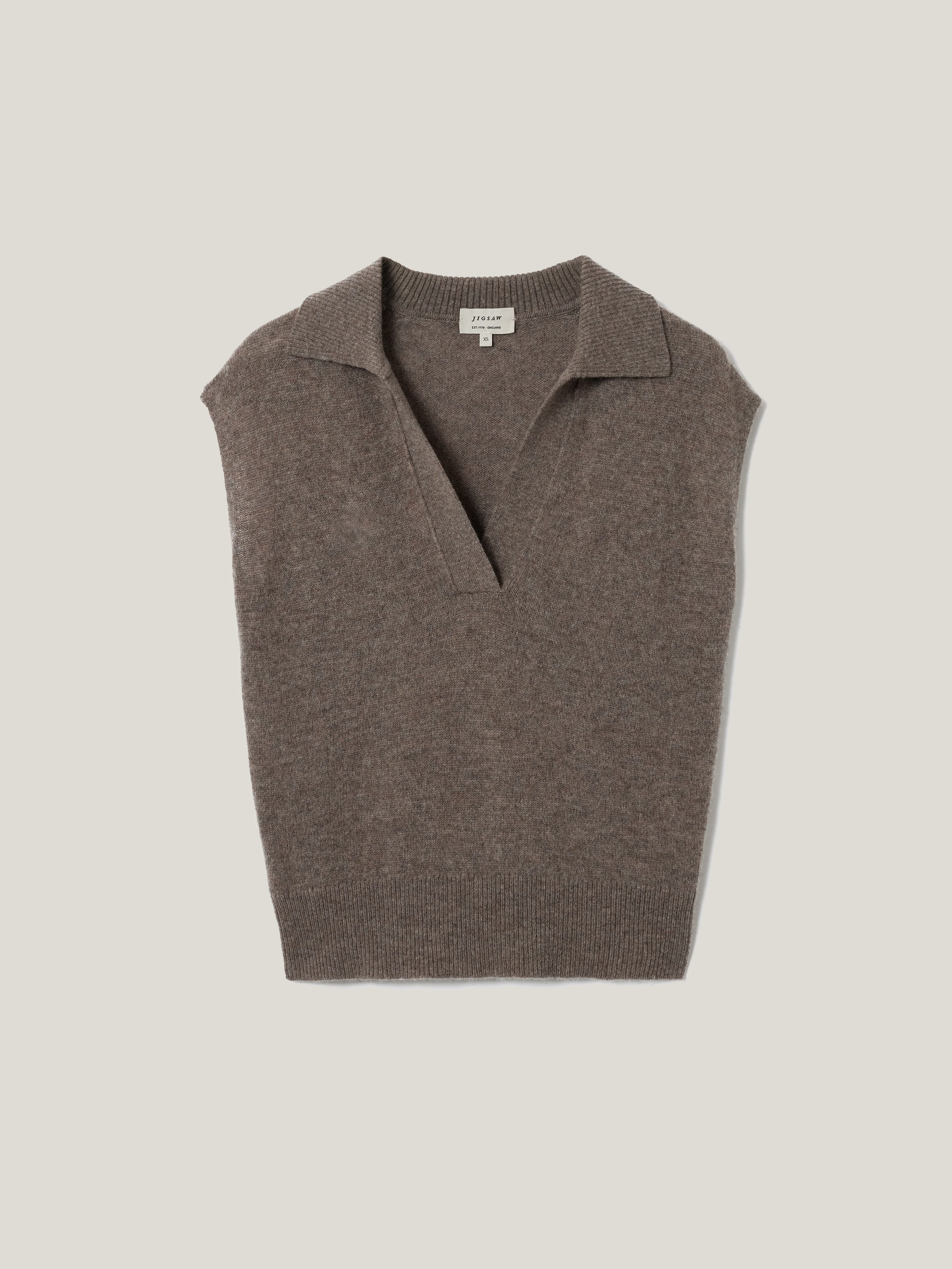 Wool Cashmere Blend Collar Top | Taupe - Image 5