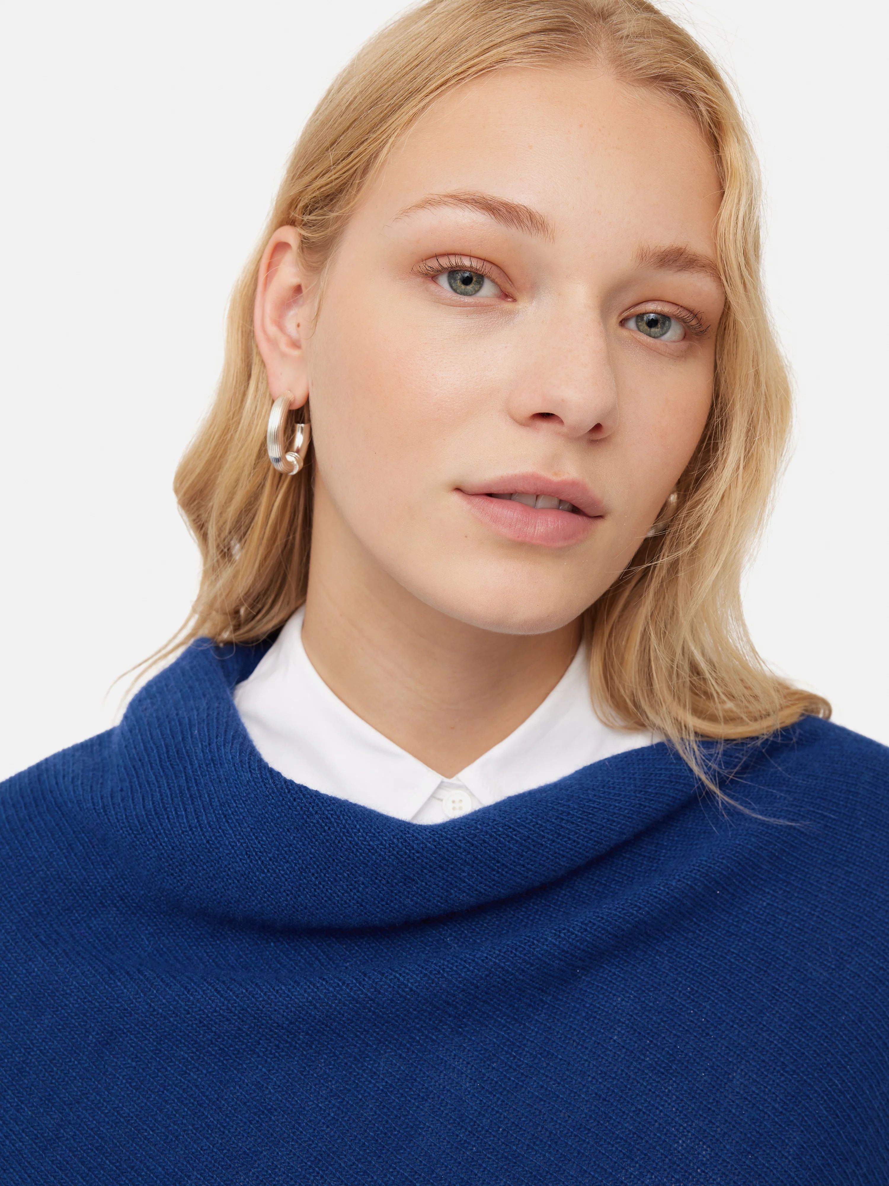Wool Cashmere Blend Drape Poncho | Blue - Image 2