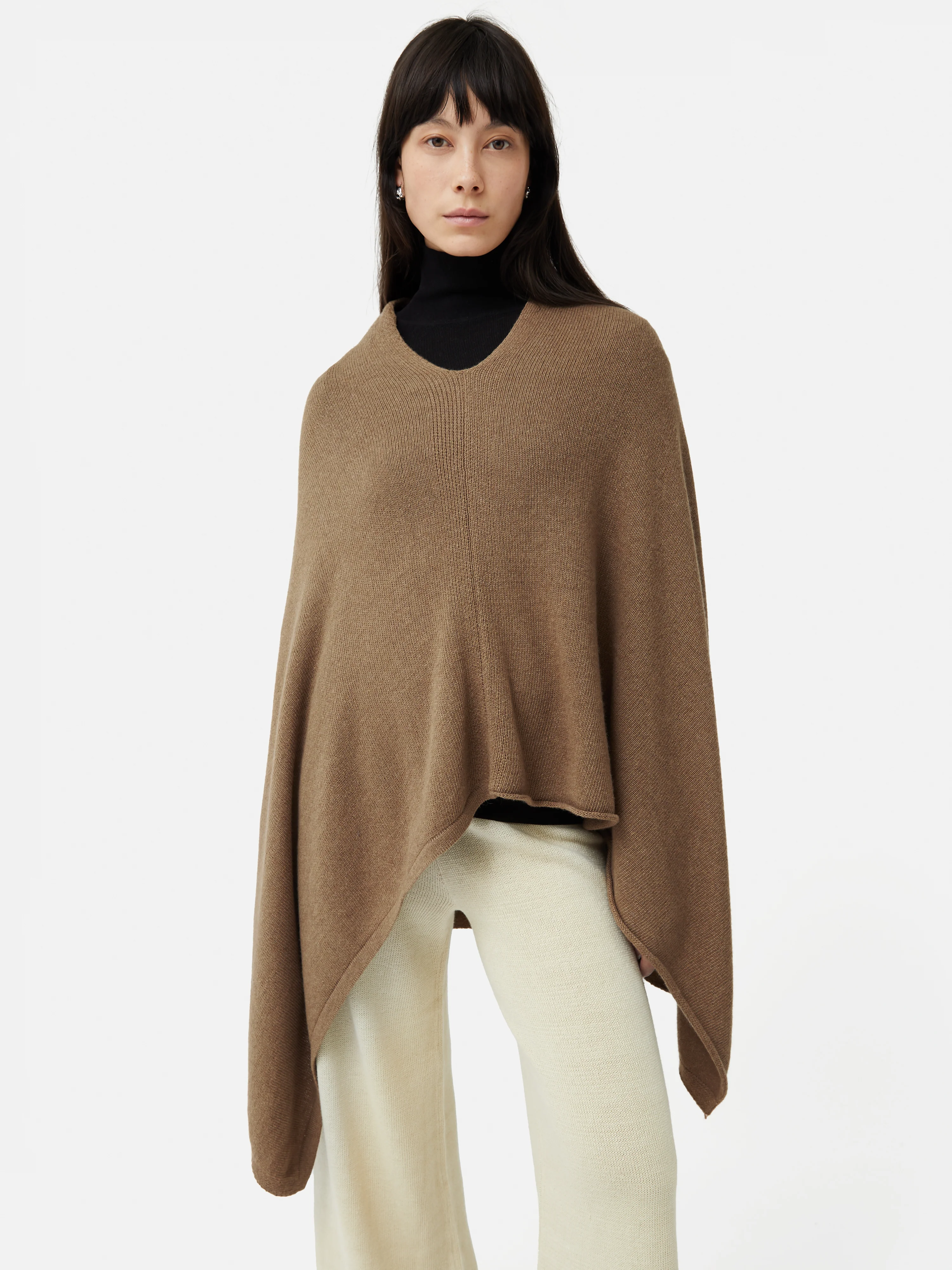 Wool Cashmere Blend Drape Poncho | Camel - Image 5