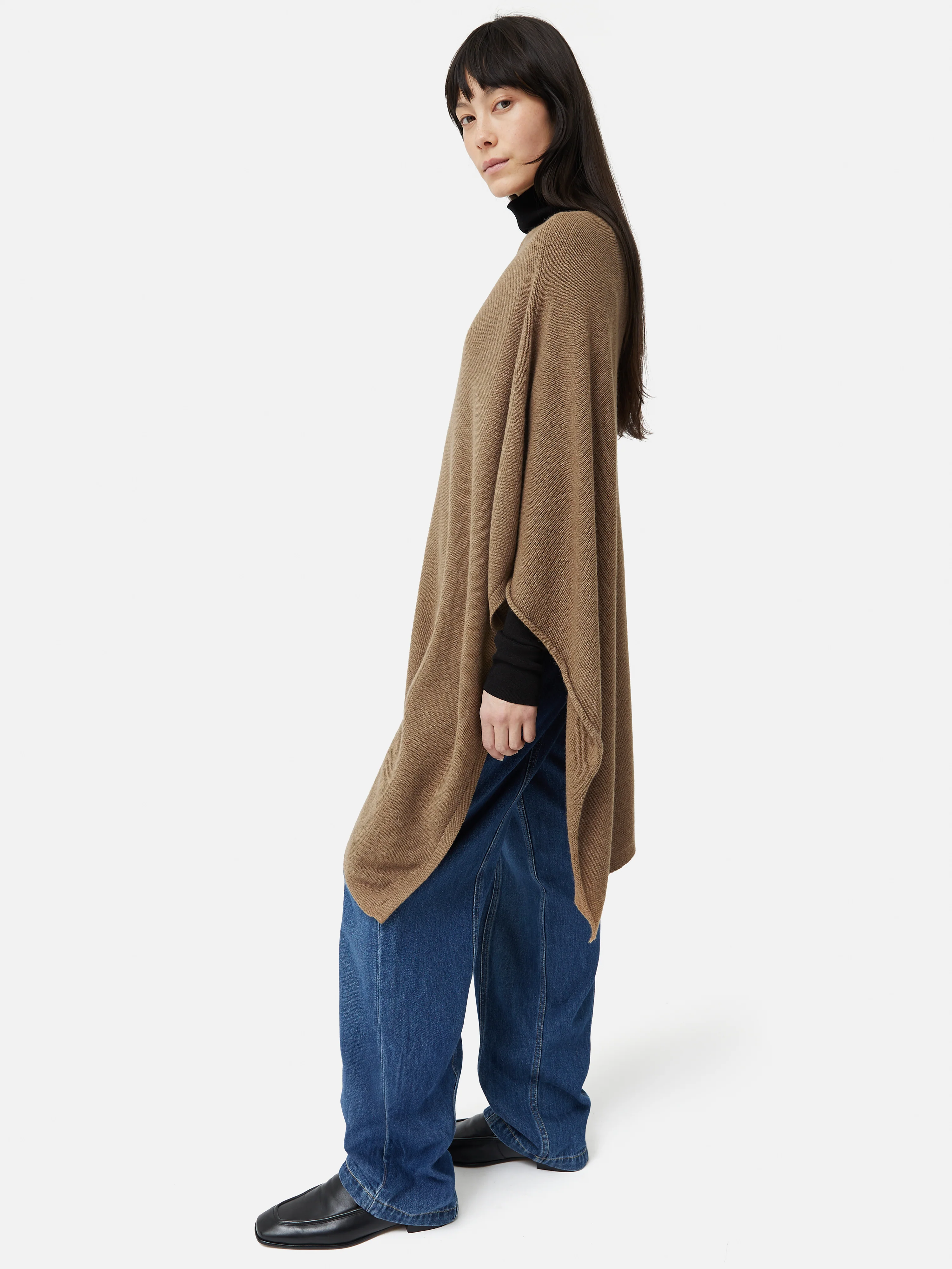 Wool Cashmere Blend Drape Poncho | Camel - Image 6