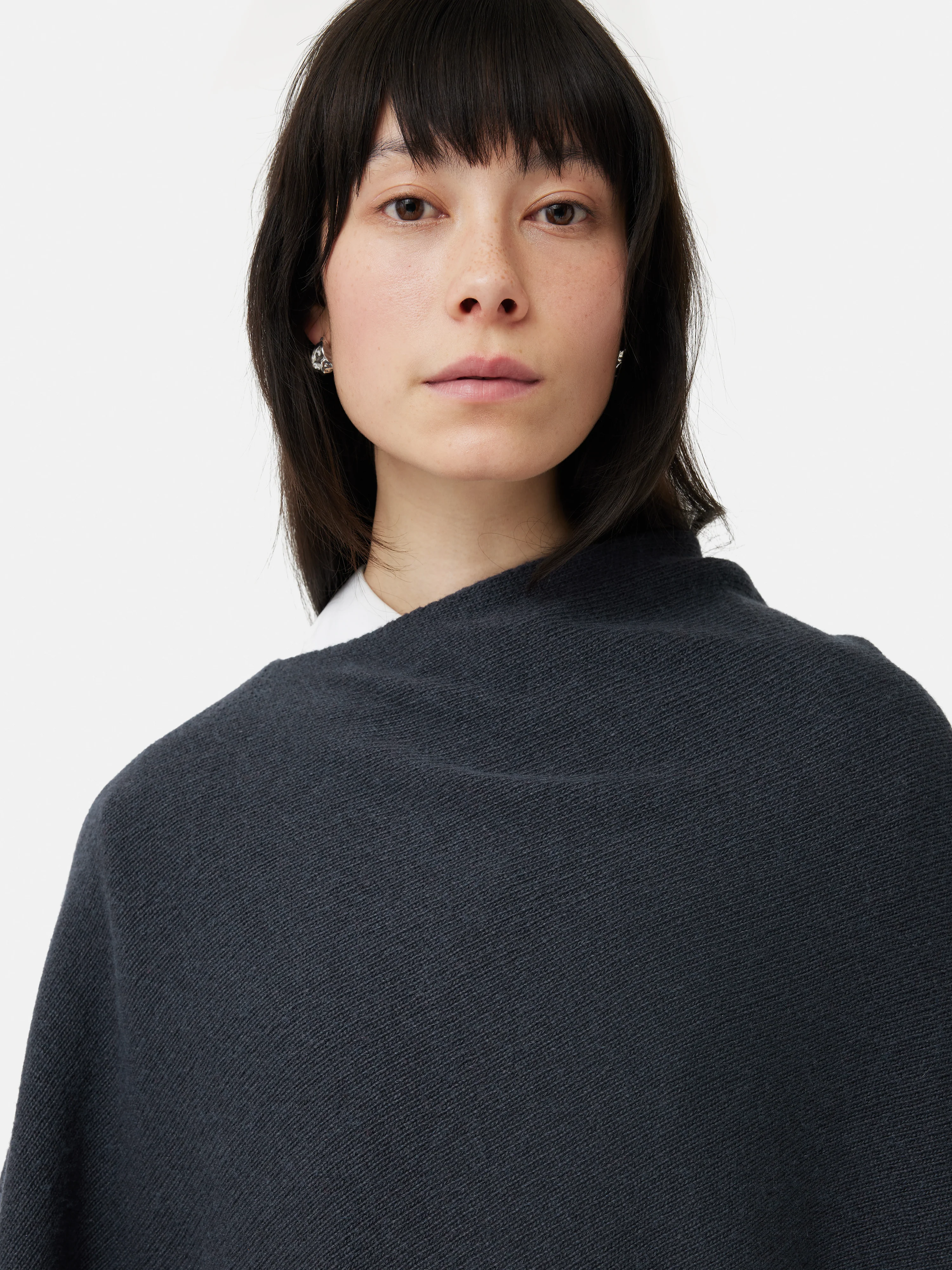 Wool Cashmere Blend Drape Poncho | Slate - Image 2