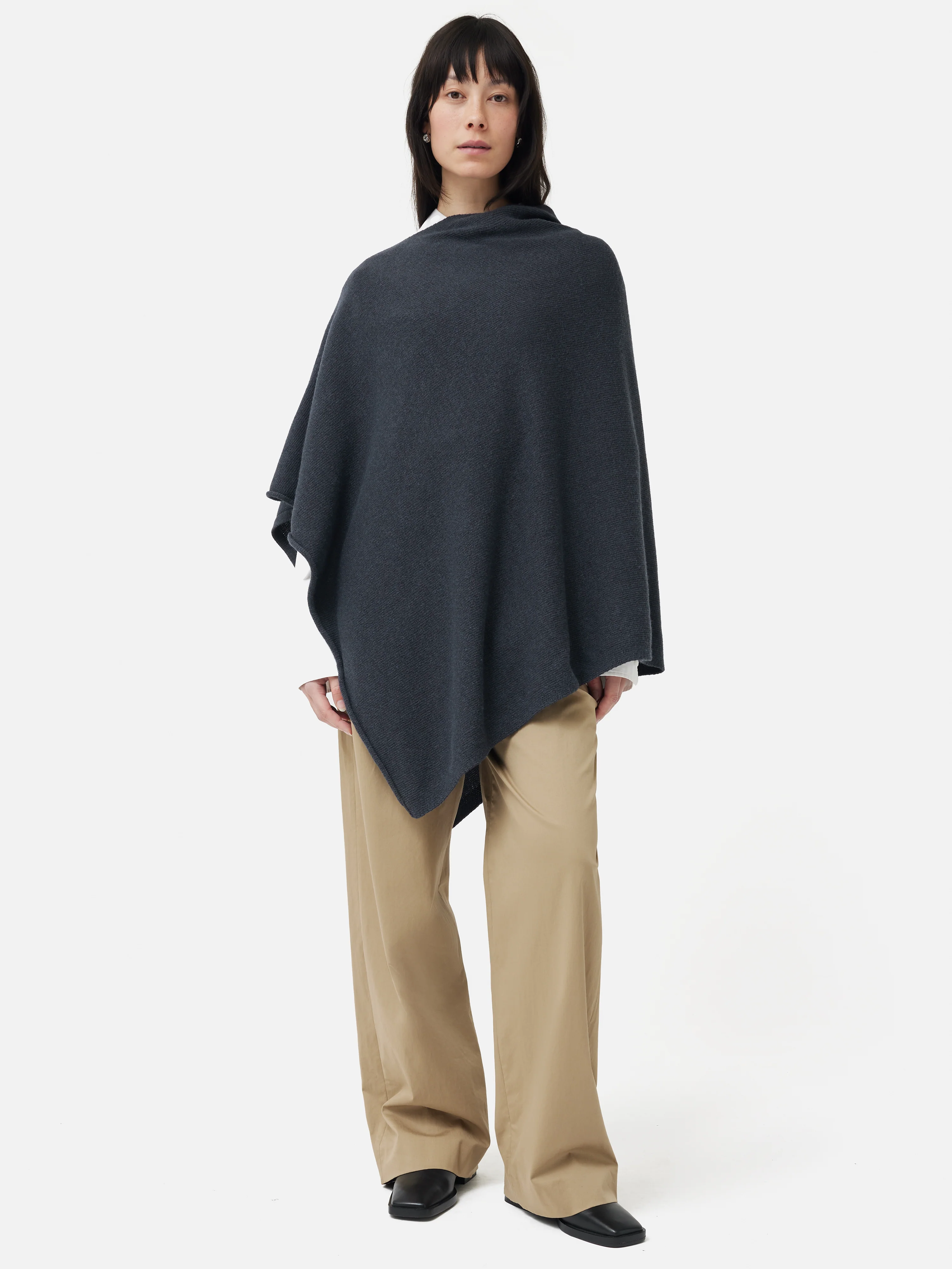 Wool Cashmere Blend Drape Poncho | Slate - Image 3