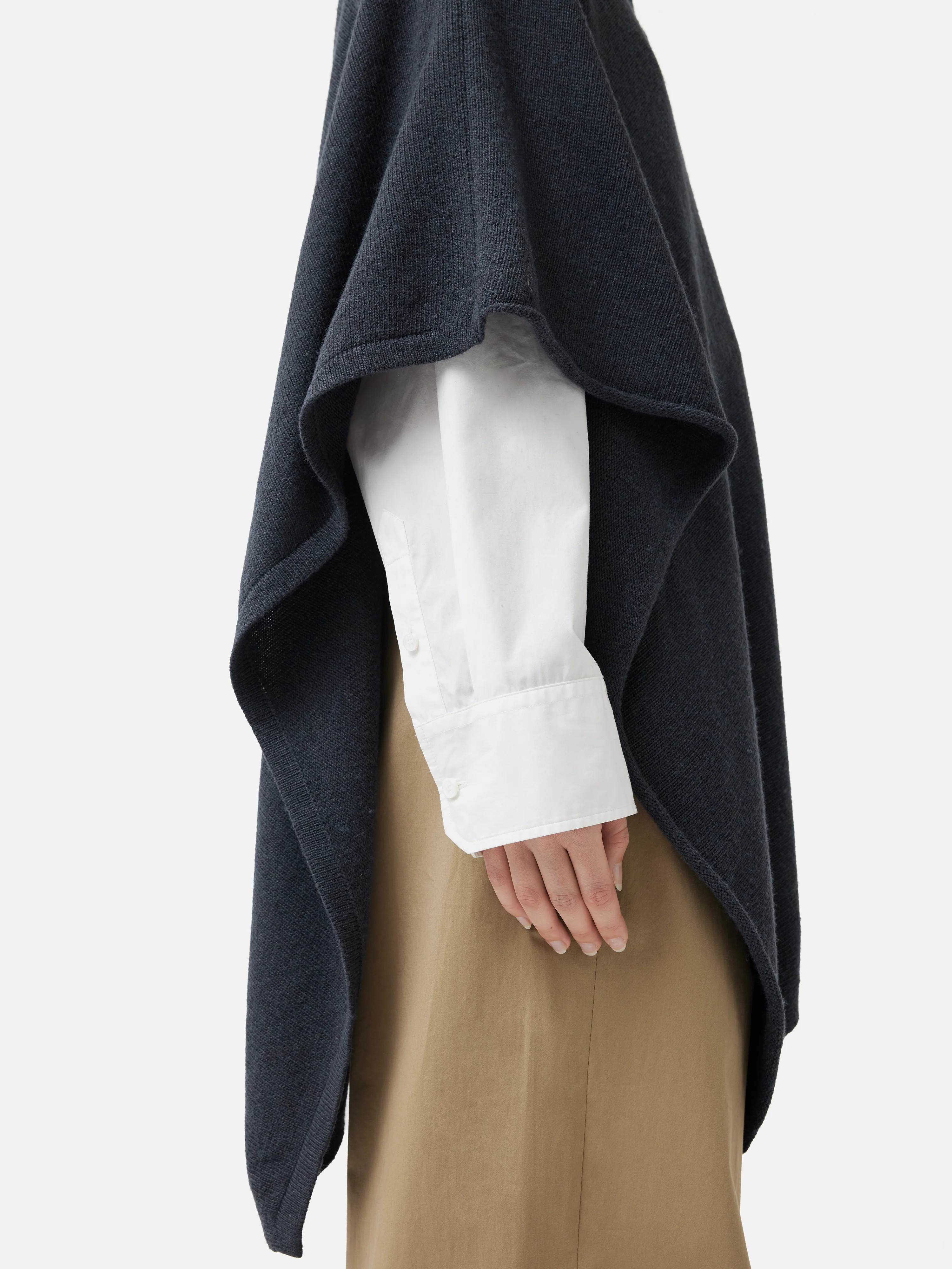 Wool Cashmere Blend Drape Poncho | Slate - Image 4