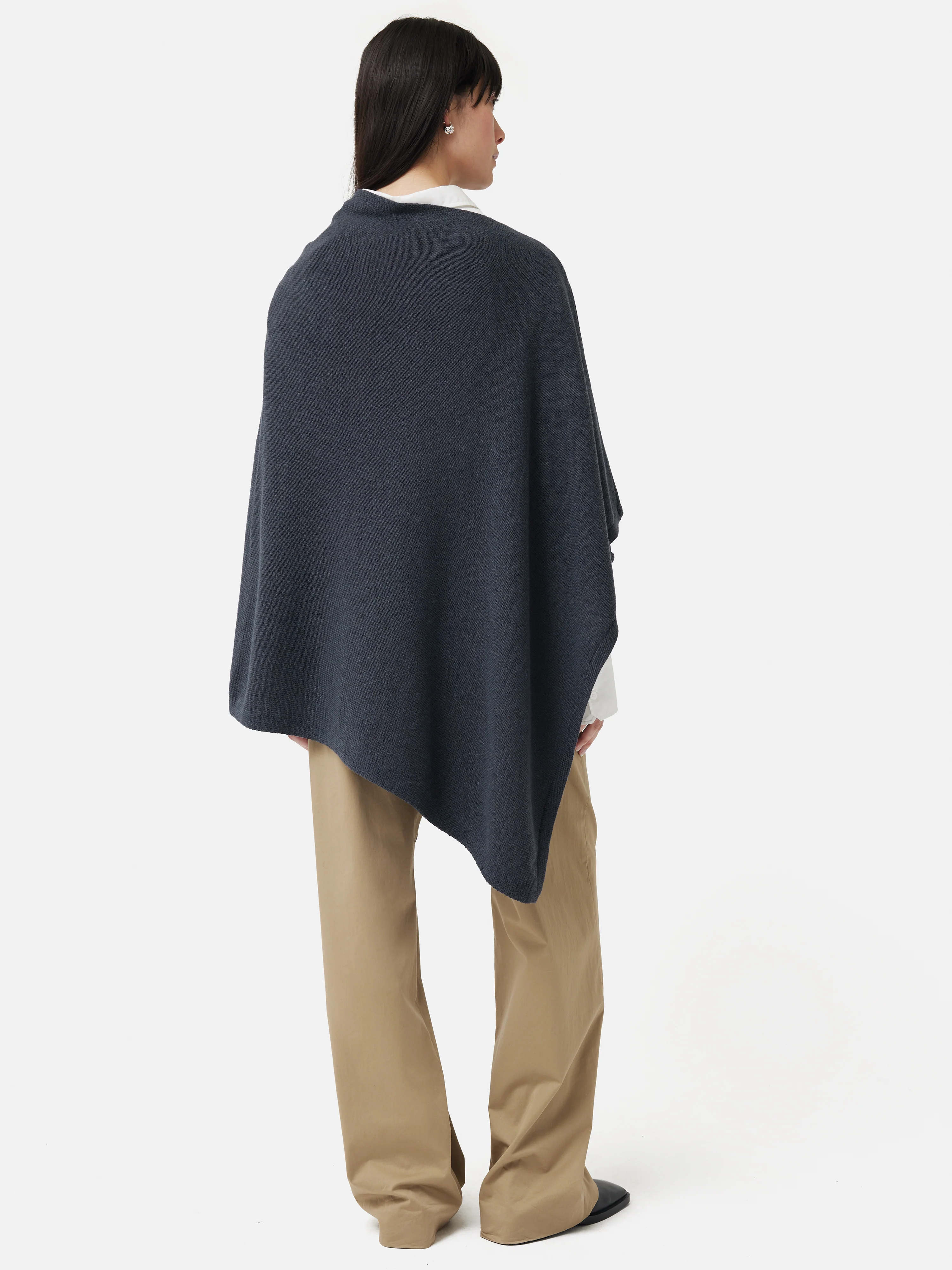 Wool Cashmere Blend Drape Poncho | Slate - Image 5