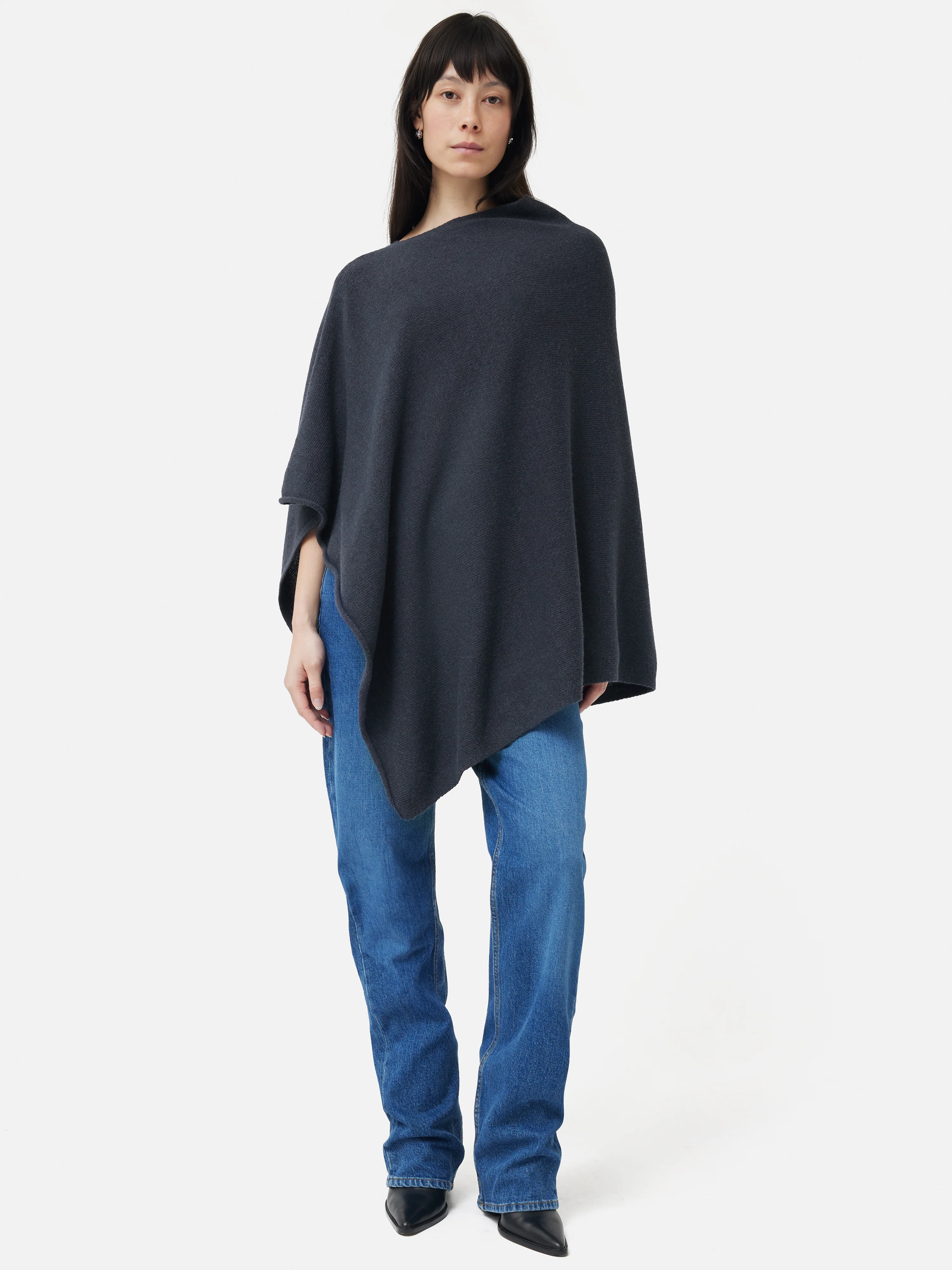 Wool Cashmere Blend Drape Poncho | Slate - Image 6