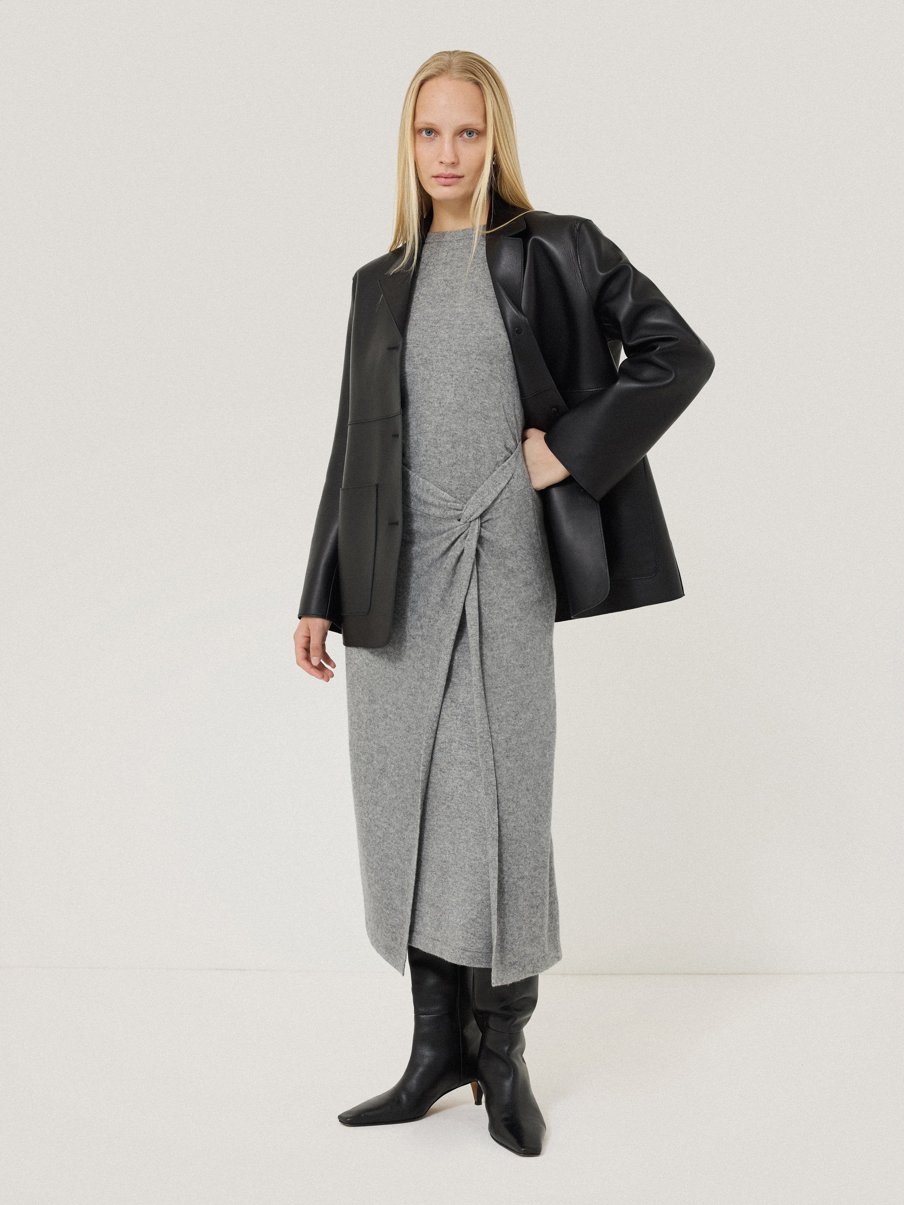 Wool Cashmere Blend Knot Dress | Grey - Image 5