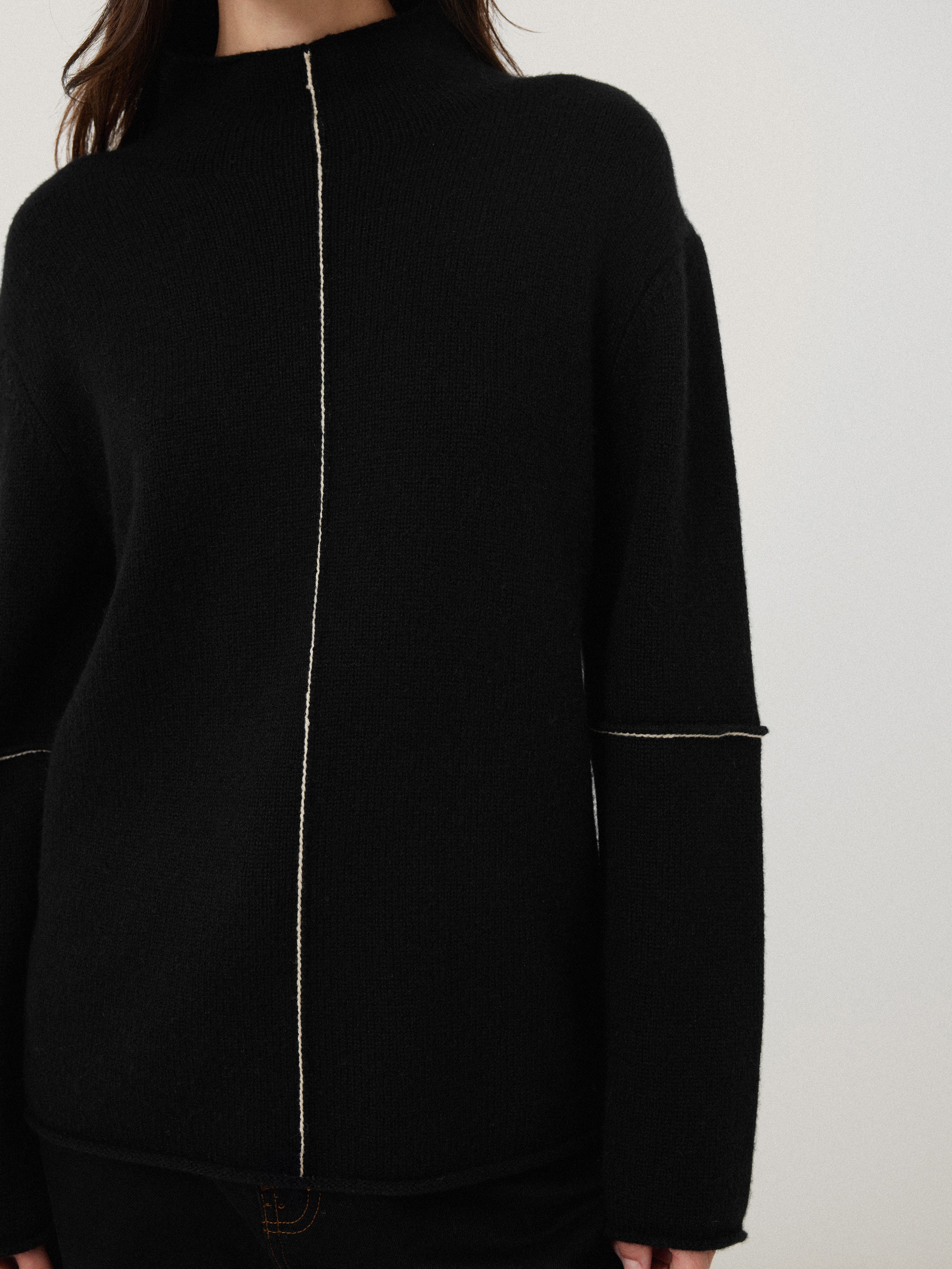 Wool Cashmere Blend Line Jumper | Black - Image 2