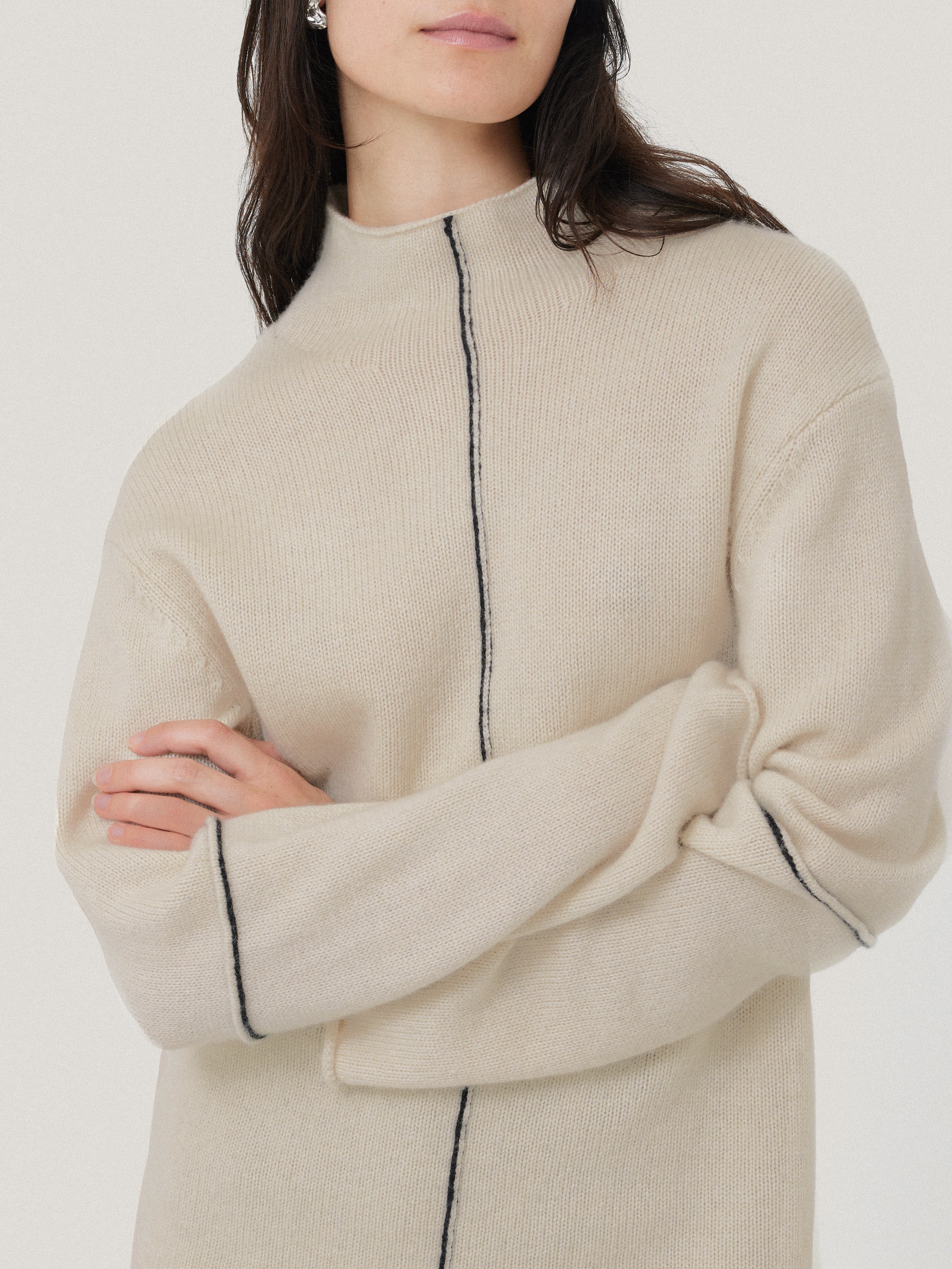 Wool Cashmere Blend Line Jumper | Cream - Image 3