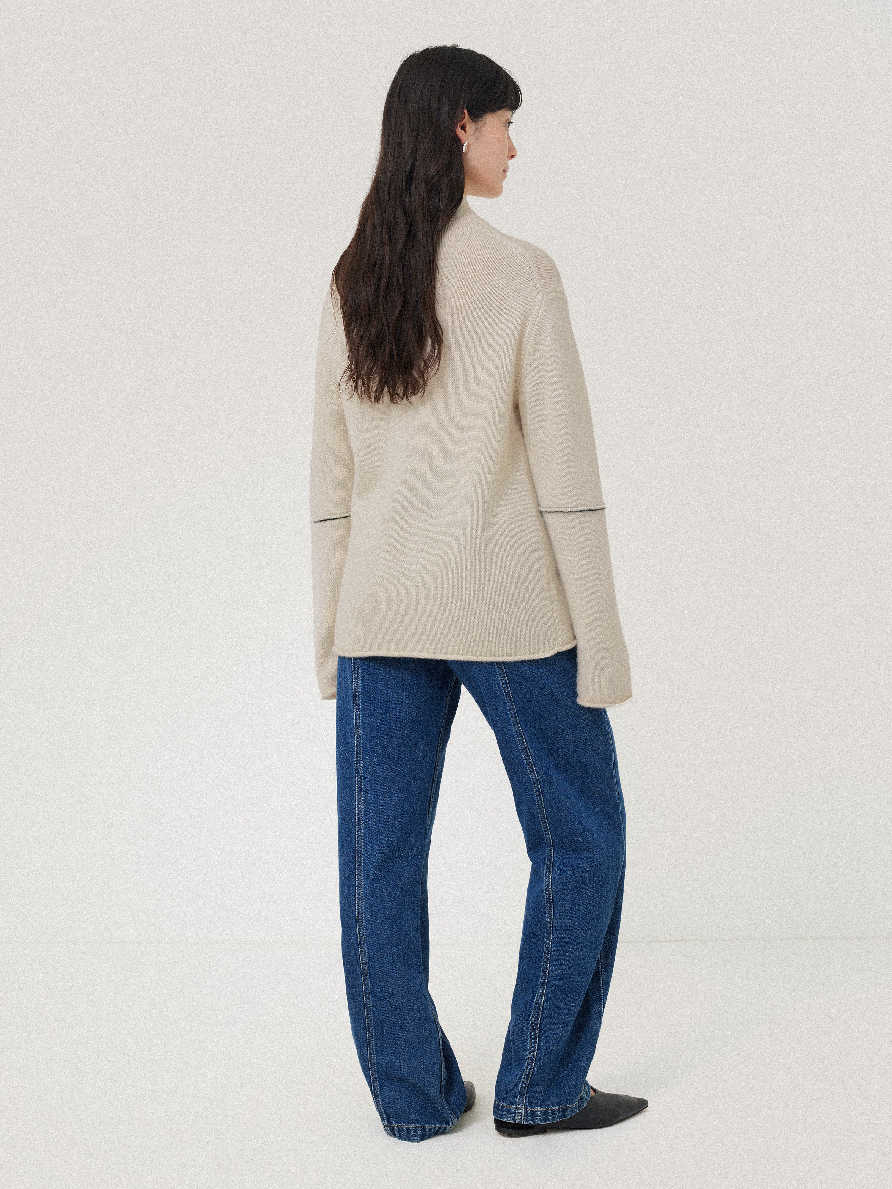 Wool Cashmere Blend Line Jumper | Cream - Image 5