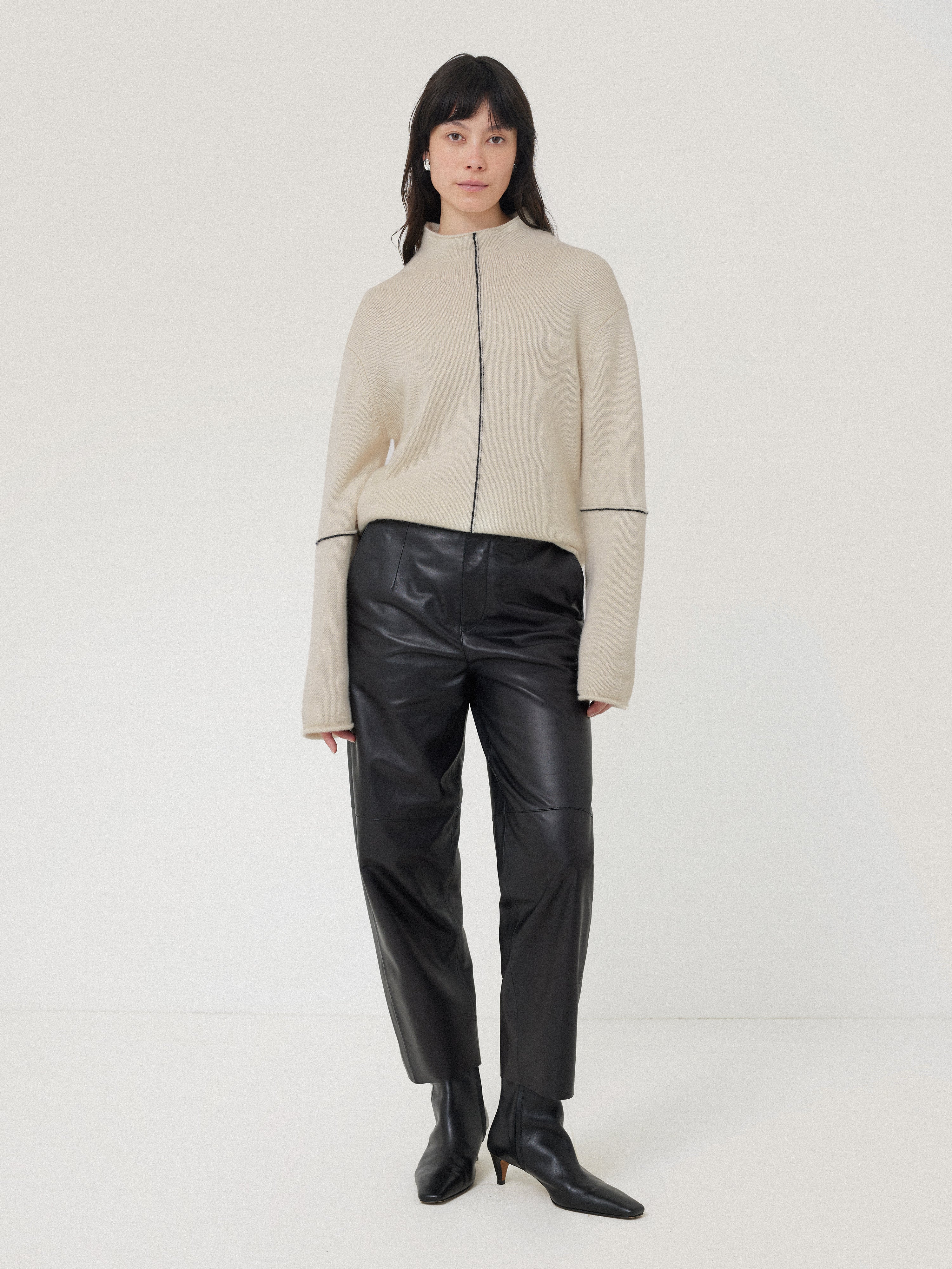 Wool Cashmere Blend Line Jumper | Cream - Image 6