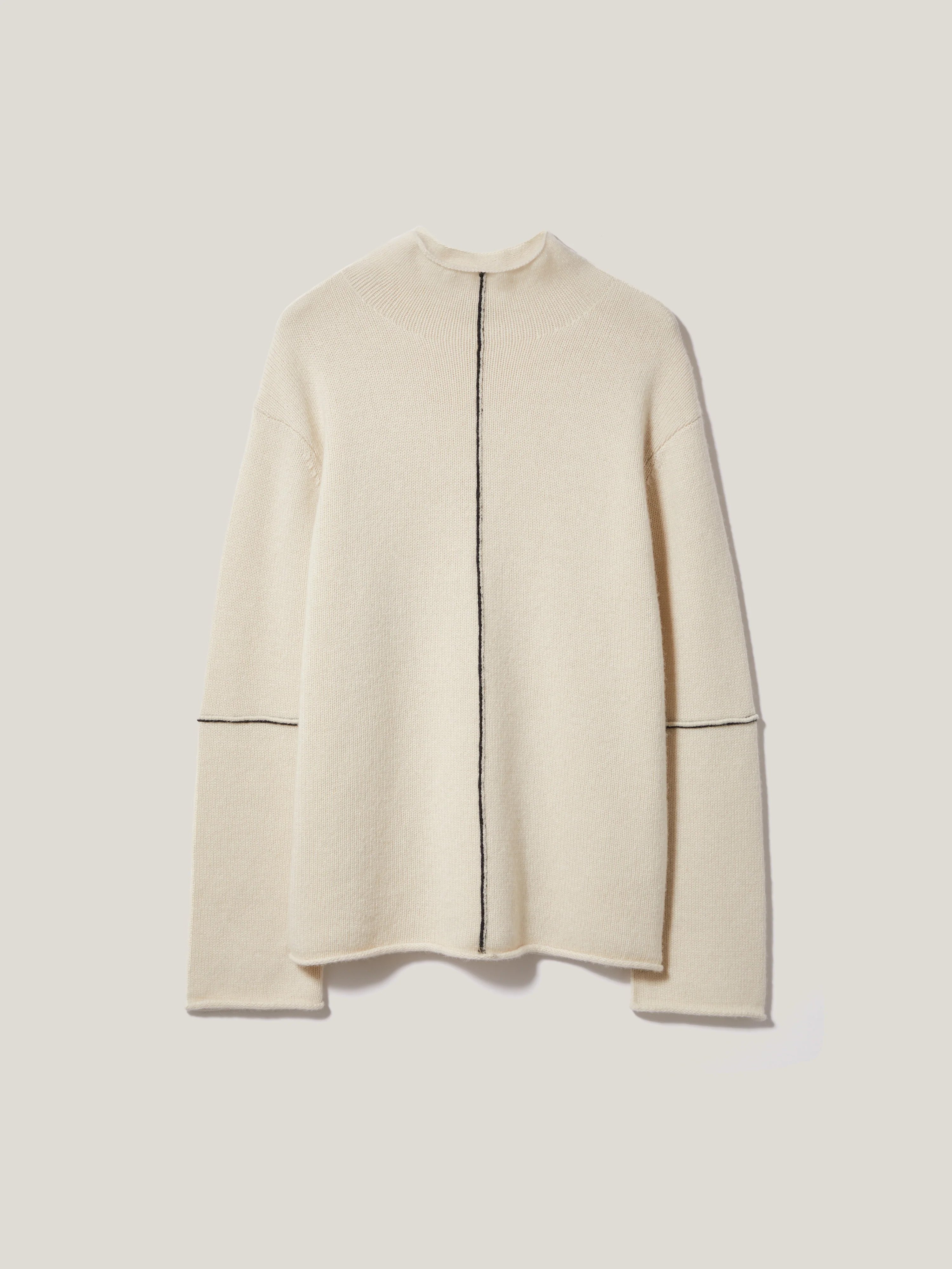 Wool Cashmere Blend Line Jumper | Cream - Image 8