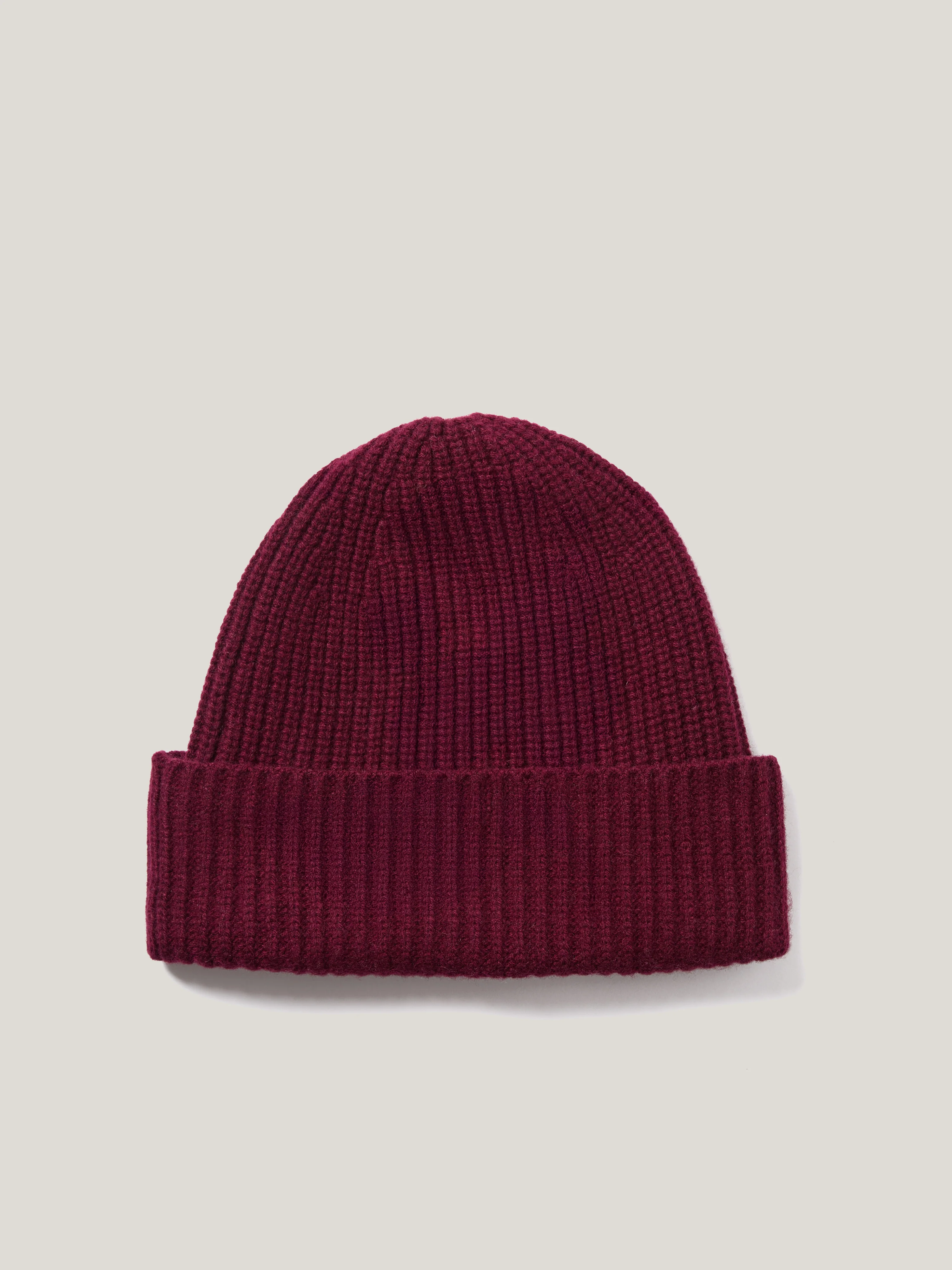 Wool Cashmere Blend Rib Beanie | Burgundy - Image 5